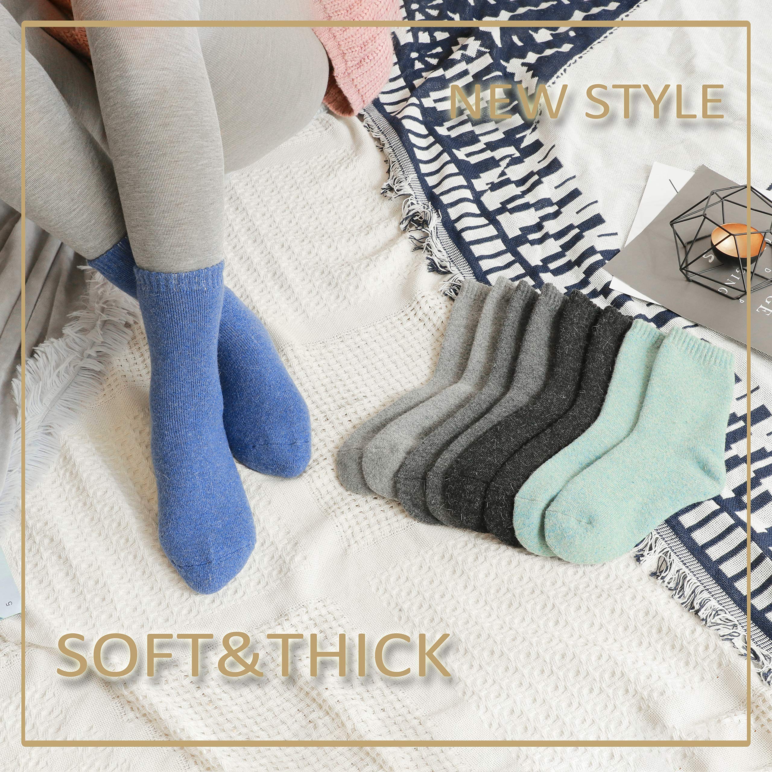 EBMORE 5 Pairs Women Merino Wool Boot Socks Thermal Hiking Winter Warm Thick Cozy Cabin Crew Comfy Socks for Ladies: One Size Solid Color(5 Pairs)