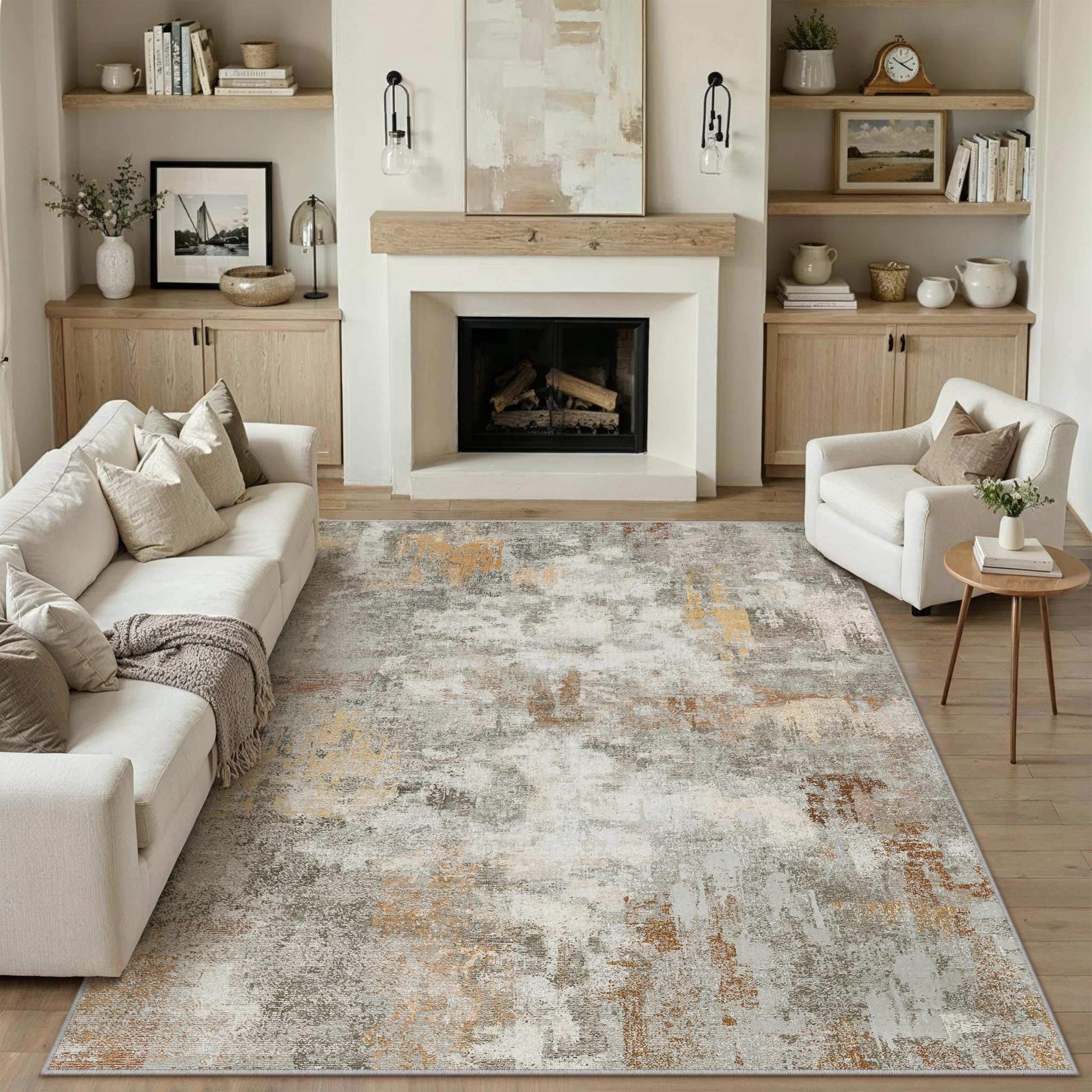 PureCozy Abstraktes Teppich Wohnzimmer rutschfest Kurzflor Kunstwolle Schlafzimmer Teppich Waschbar Minimalistisch Bettvorleger Teppiche