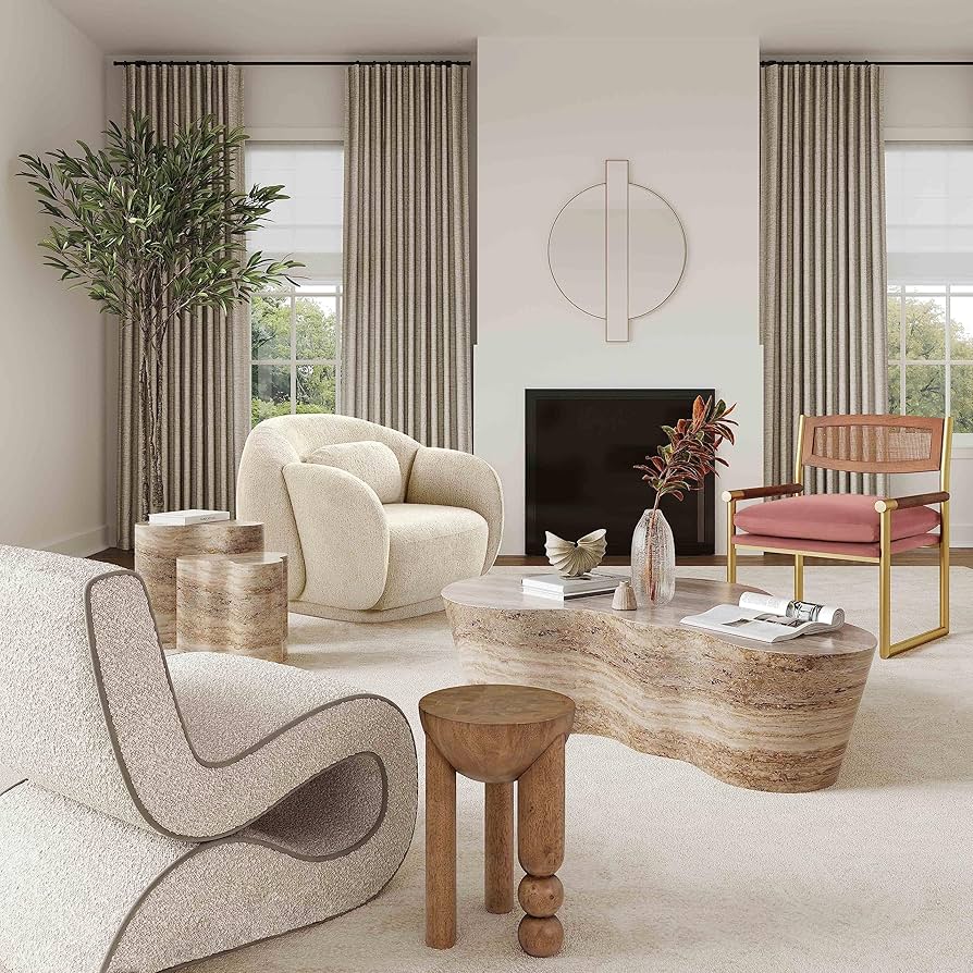 トラバーチン　サイドテーブル Amazon｜Tov家具スラブ 人工トラバーチン ショートサイド