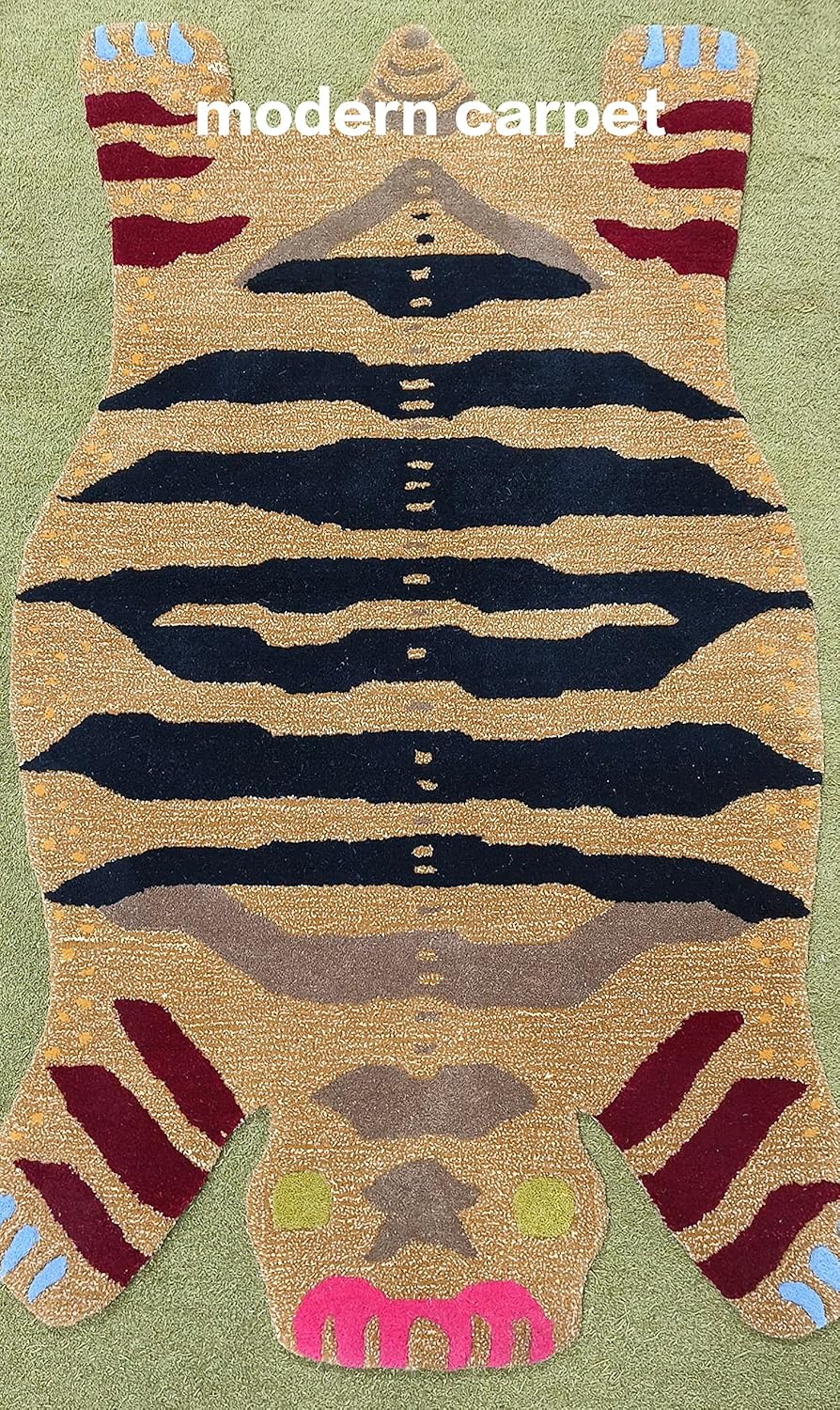 Tibetan Tiger Rugs Colorful Modern Carpets Handwoven Boho Animal Design Soft Area Rug for Living Room Kids Room Bedroom or Office Decor by Modern Carpet