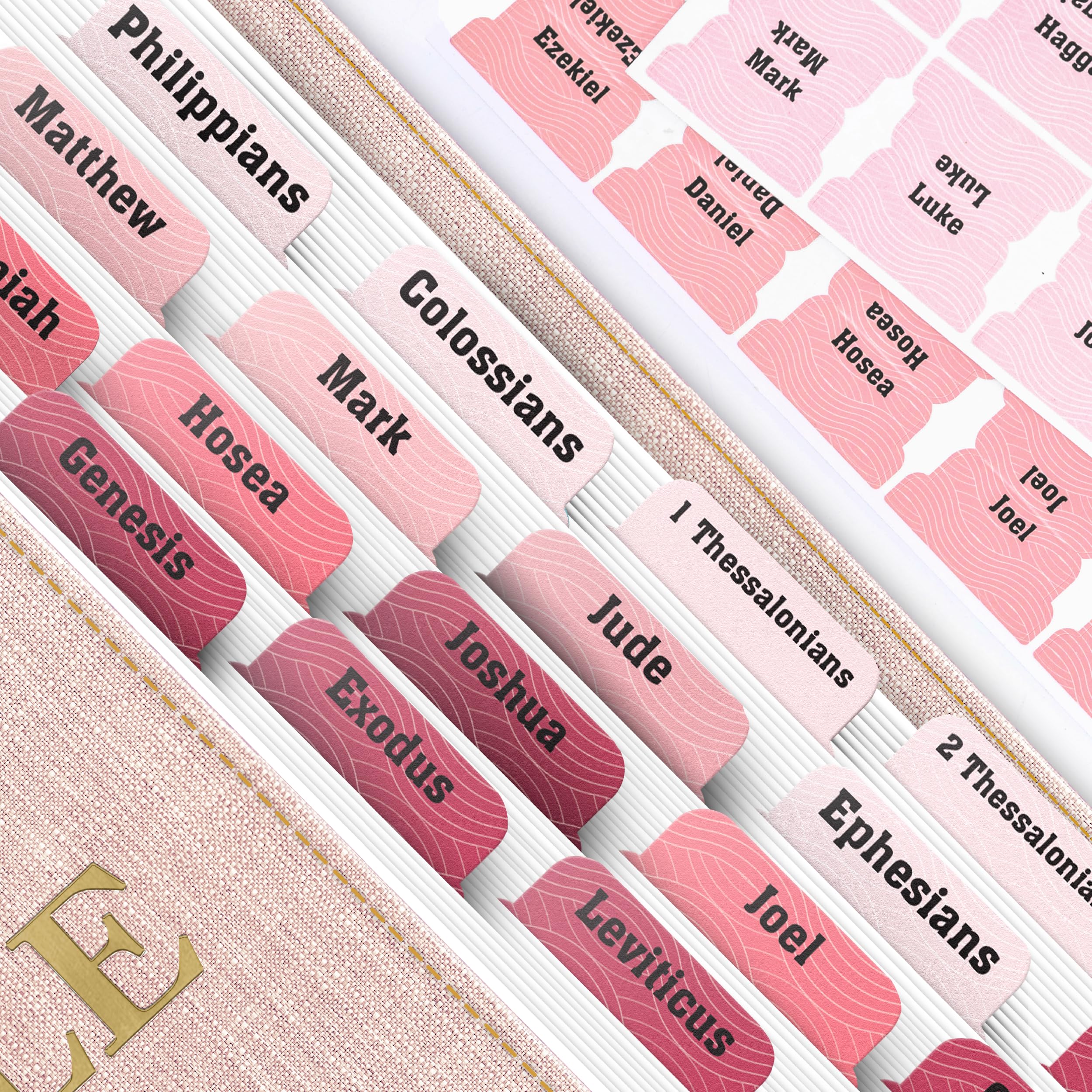 Pink Bible Tabs, 90 Large Print Bible Index Tabs for Study Bible, Laminated Easy-to-Read Label, Christian Gift for Women, Men, Kids