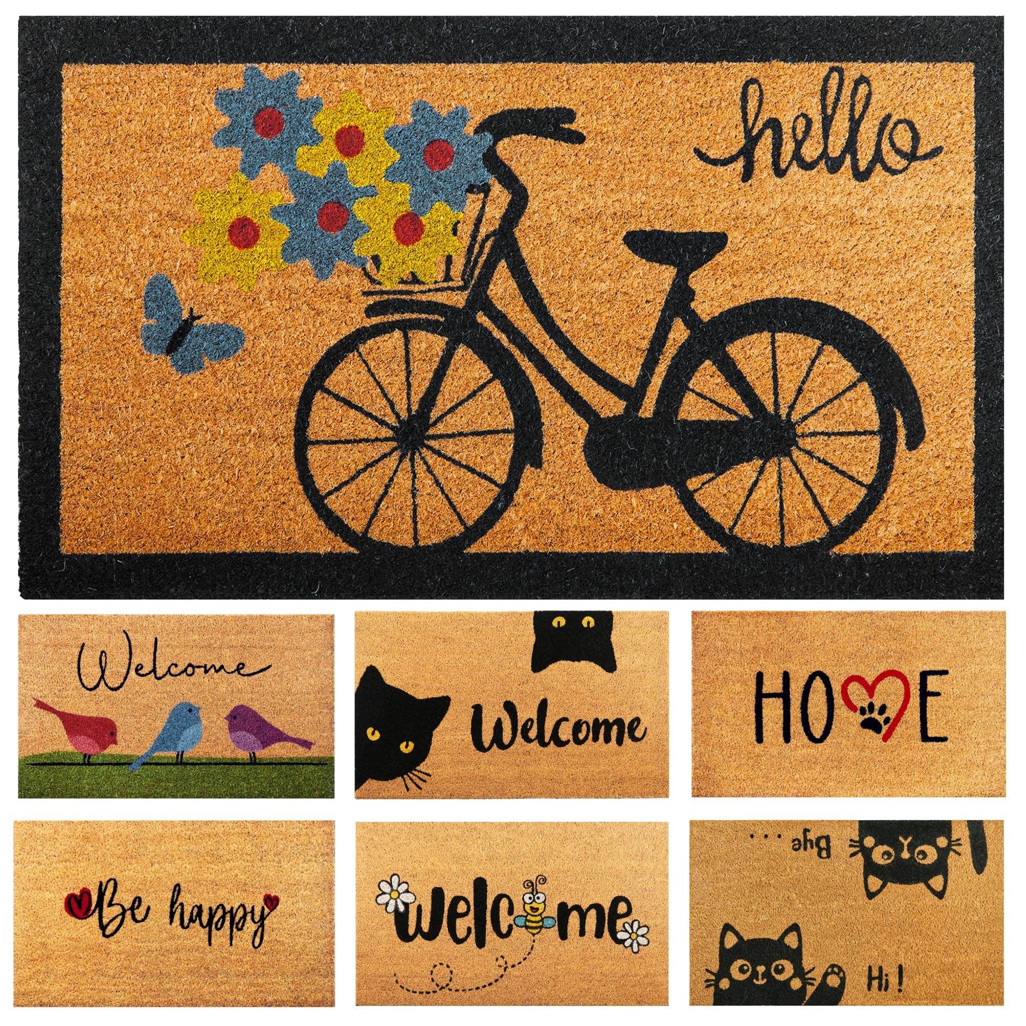 Felpudo Bicicleta de Fibra de Coco - 70x40cm - Felpudos Antideslizantes - Alfombras Originales para la Entrada a Casa, Pasillos, Puertas de Exterior - Accesorios para el Hogar -Material Resistente