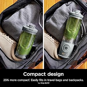 Ninja Blast Max, Portable Blender + Twist & Go, Personal Smoothie, Blend, Ice Crush, 3 Programs, Cordless, 22 oz removable Vessel, Dishwasher Safe, Leakproof, Silver, BC251SL