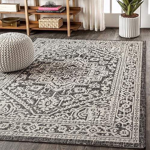 Miniatura 5 de Eyely BMS101D-8 Medallón de Santa Mónica Sinji - Alfombra de área para interiores y exteriores, estilo costero, bohemio, dormitorio, patio trasero,