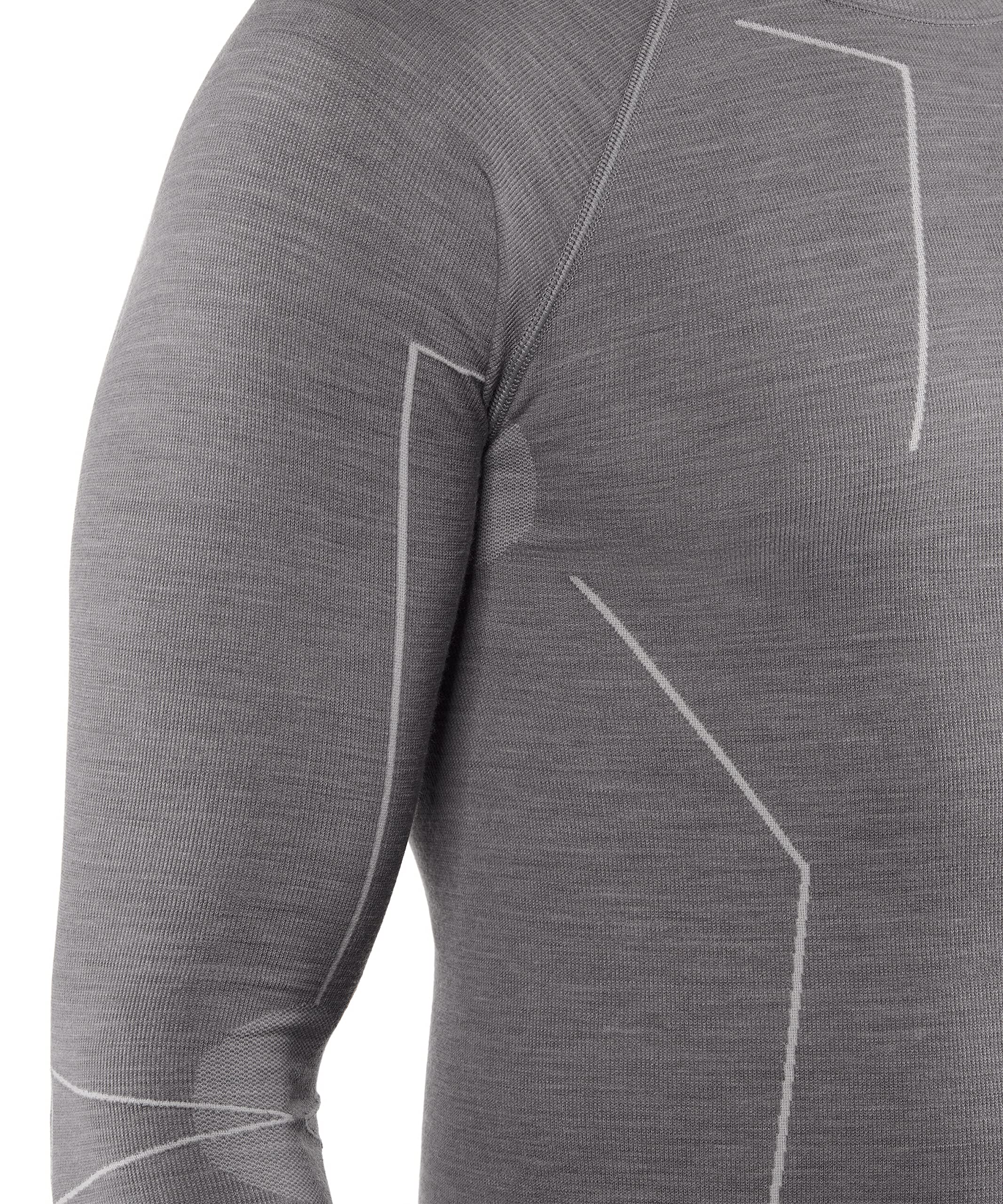FALKE Mężczyźni Warstwa podstawowa (góra) Wool-Tech Round Neck M L/S SH Bielizna Termoaktywna Z Merynosa szybkoschnące ciepłe 1 Sztuka, Szary (Grey-Heather 3757), S