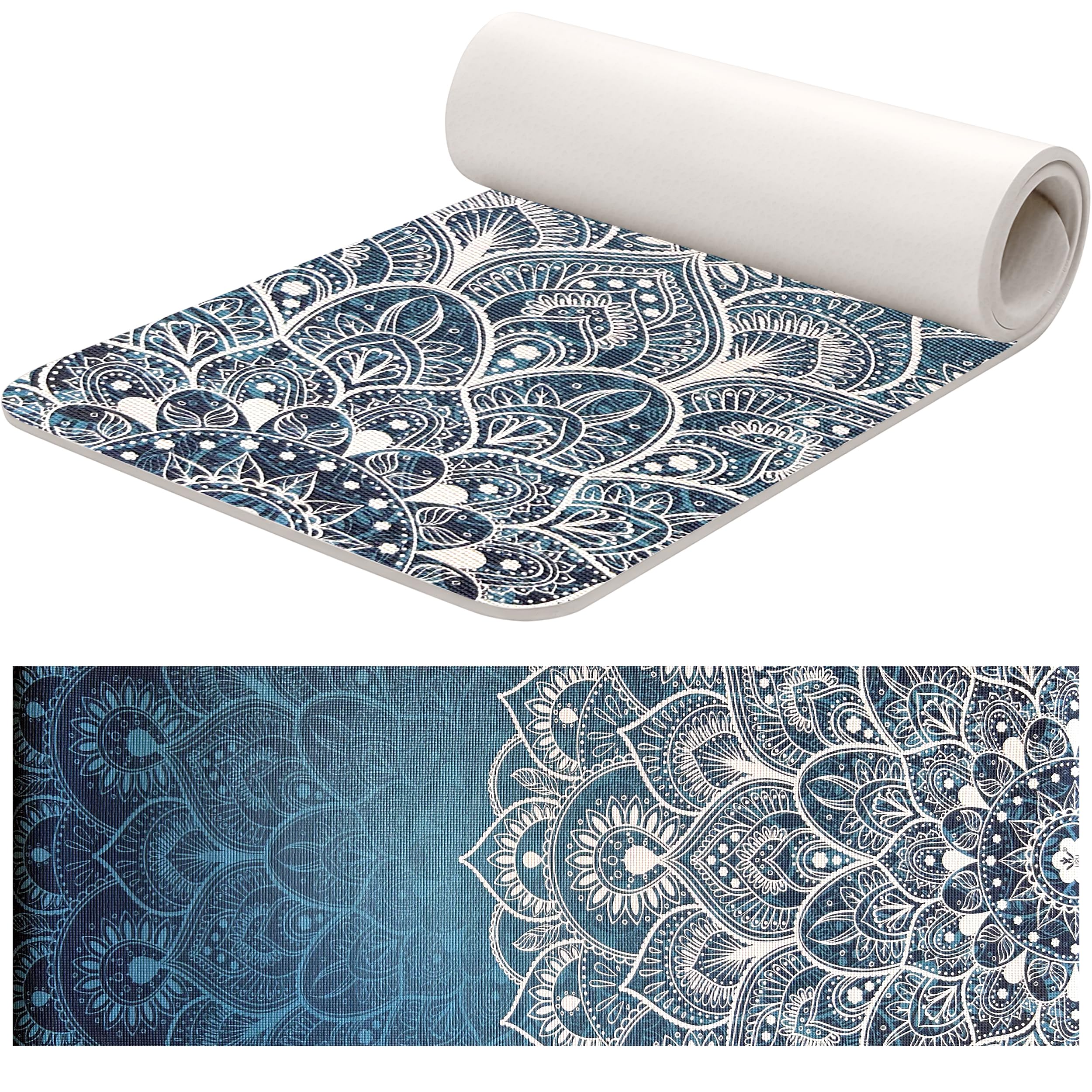 TechFit Tappetino Yoga Pilates Antiscivolo 173x61cm Spessore 0,6cm in PVC con Tracolla, Design Mandala, Materassino Fitness Palestra Morbido Resistente