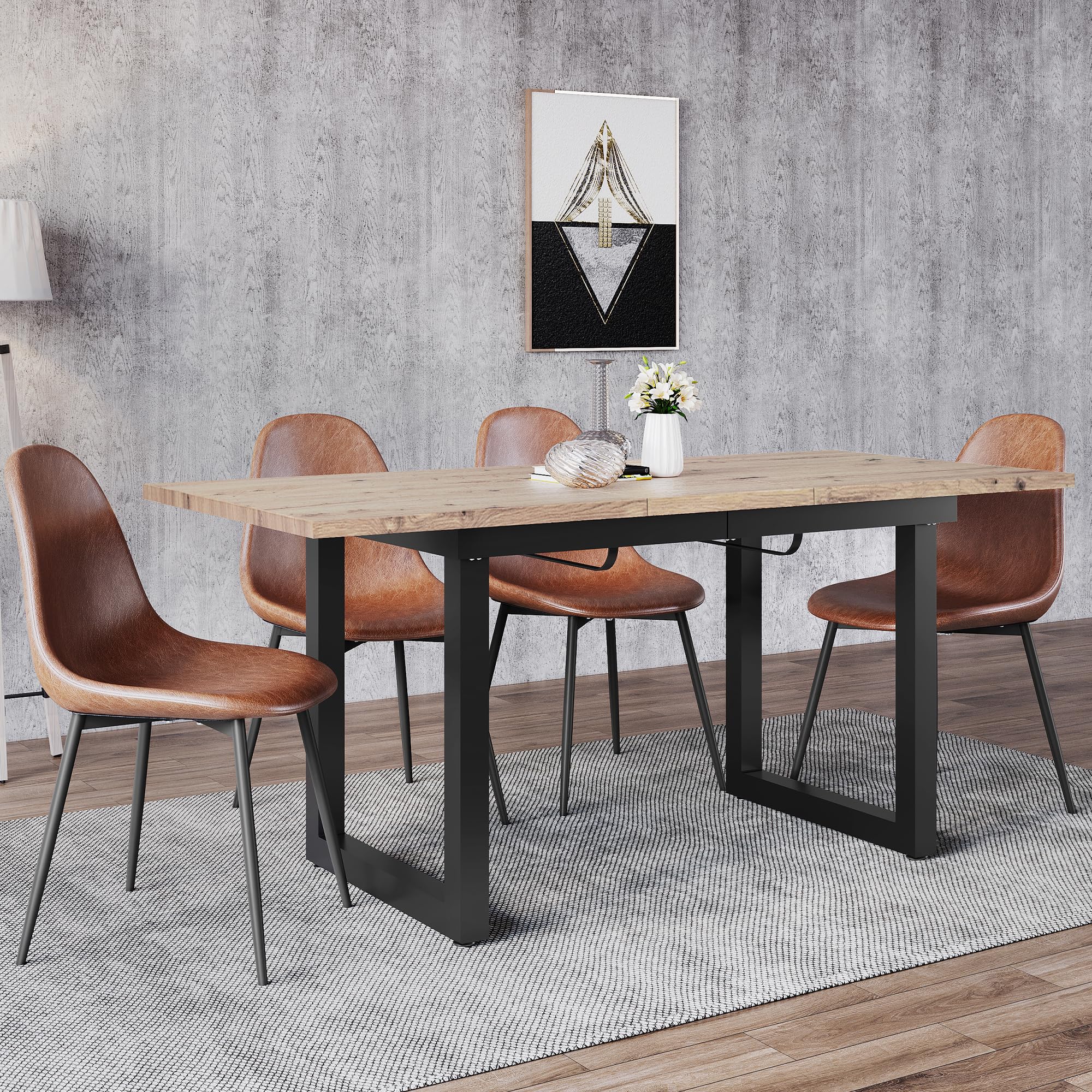 Mesa de comedor extensible 140/180 x 80 x 75 cm, estilo industrial, MDF con aspecto de roble, marco negro, ahorra espacio, estable, ideal para comedores modernos, capacidad