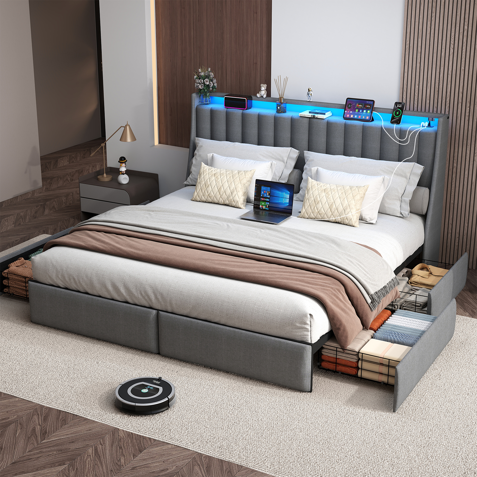 Amazon.com: Doltoro King Size Bed Frame with 4 Storage