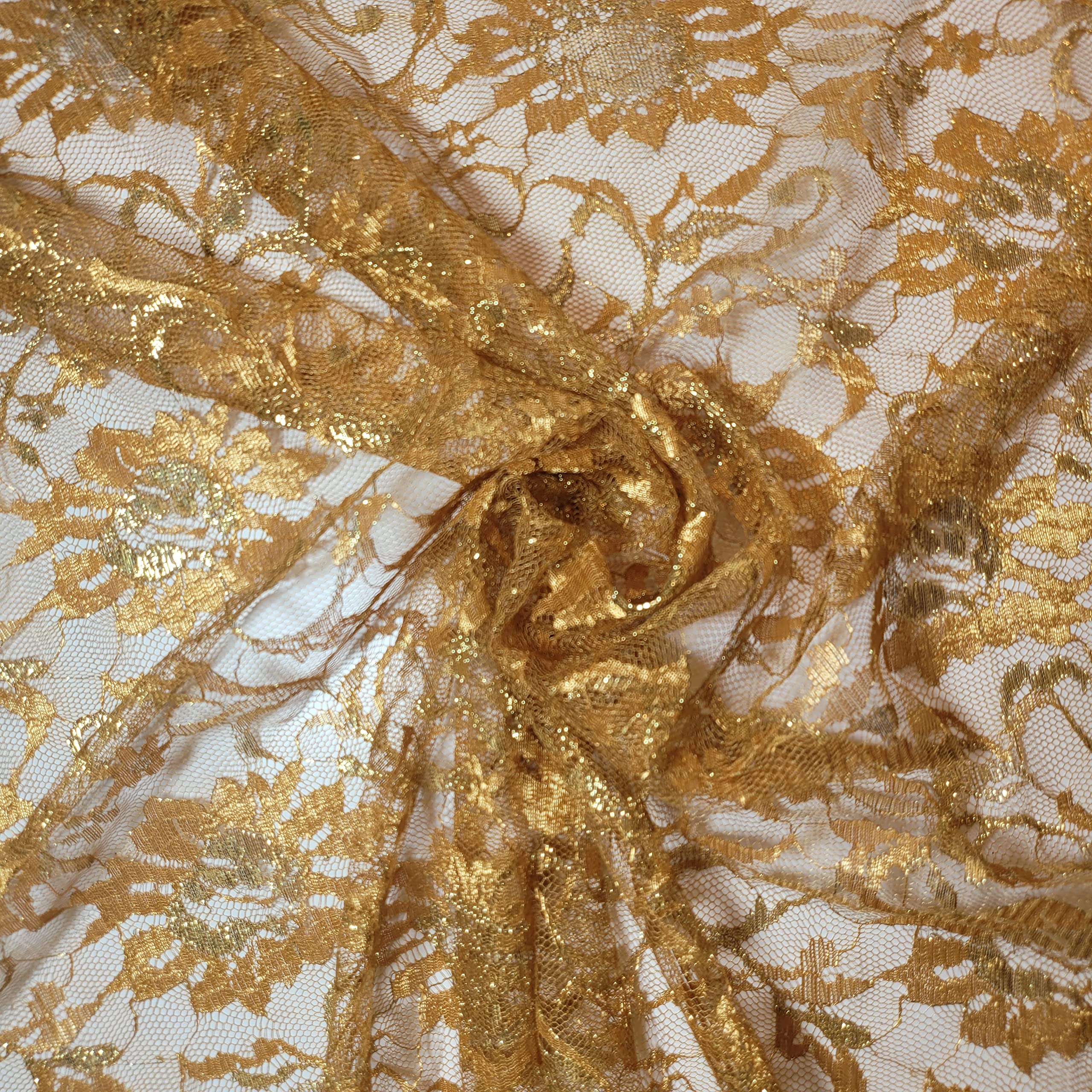 African Vintage Embroidery Bridal Nigerian French Embroidery Corded Budget Guipure Lace Mesh Net Fabric 54" Corded Budget Guipure Lace Mesh Net Fabric 54" (1 Meter, Mustard Budget) โ image 1