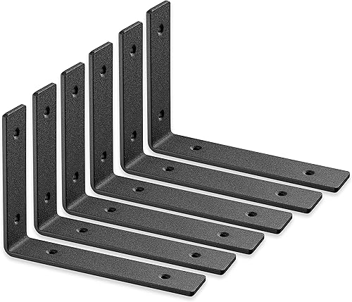 BATODA - Soporte de estante flotante de 8 pulgadas (6 piezas) - Soportes de estante L negros - Soportes de gancho resistentes para estantes -