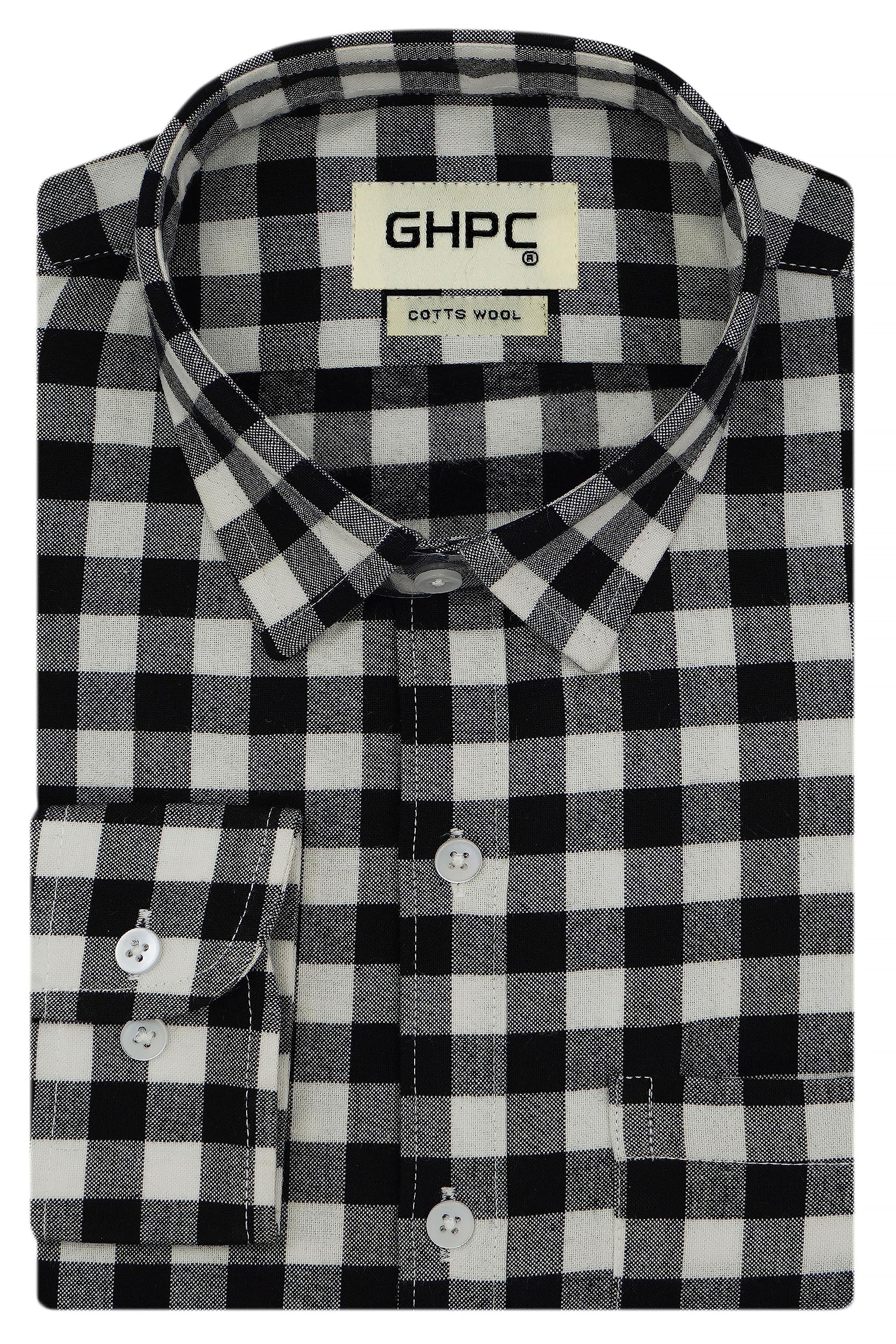 ghpc Cottswool Winter Wear Woolen Gingham Checks Full Sleeves Regular Fit Formal Shirt for Men-picture-32