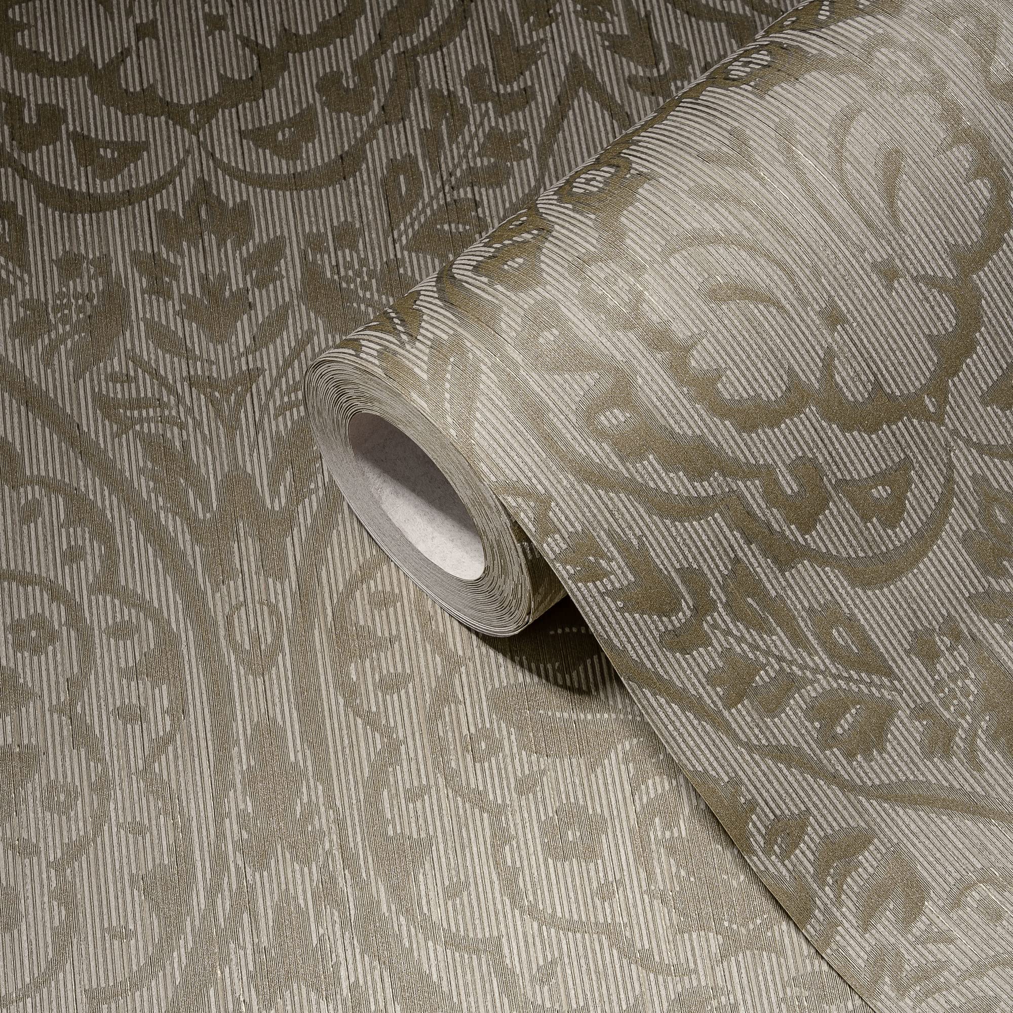 A.S. Création Architects Paper Textiltapete Tessuto 2 Tapete mit Ornamenten barock 10,05 m x 0,53 m beige braun Made in Germany 961956 96195-6