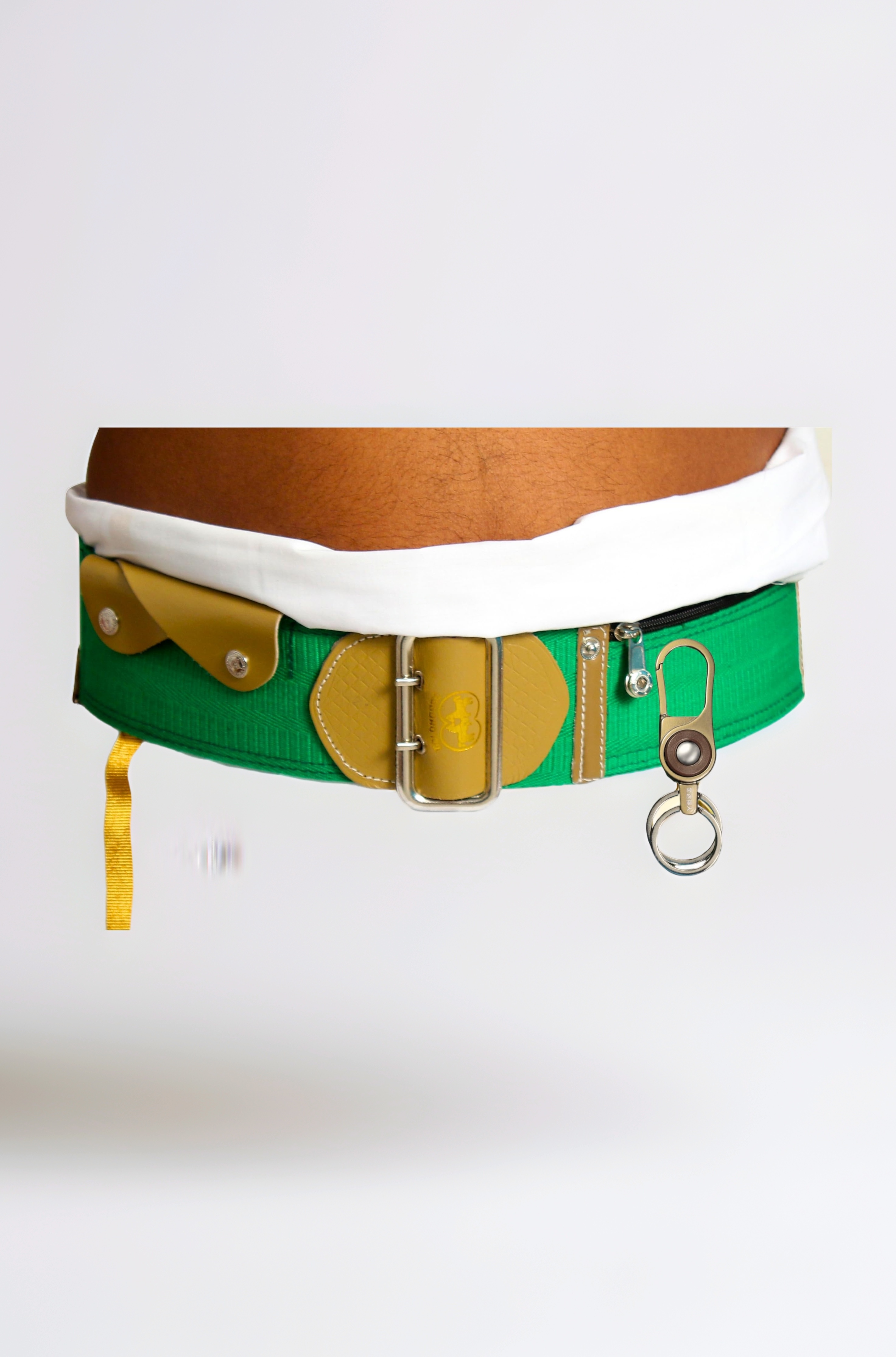 Nylon, Cotton Hajee Ahram Green Belt For Men | Adjustable Waist Size 48 Inch, Steel Buckle For Dhoti Lungee, Pant Tightner Clip