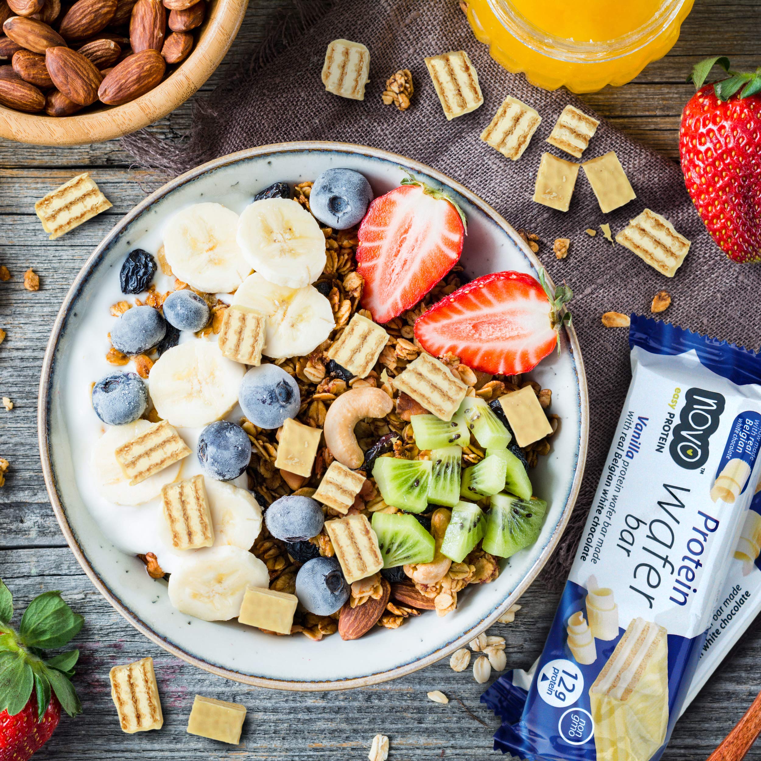 Novo Nutrition Protein Wafer Bar Pack of 12 x 40g Vanilla Flavour