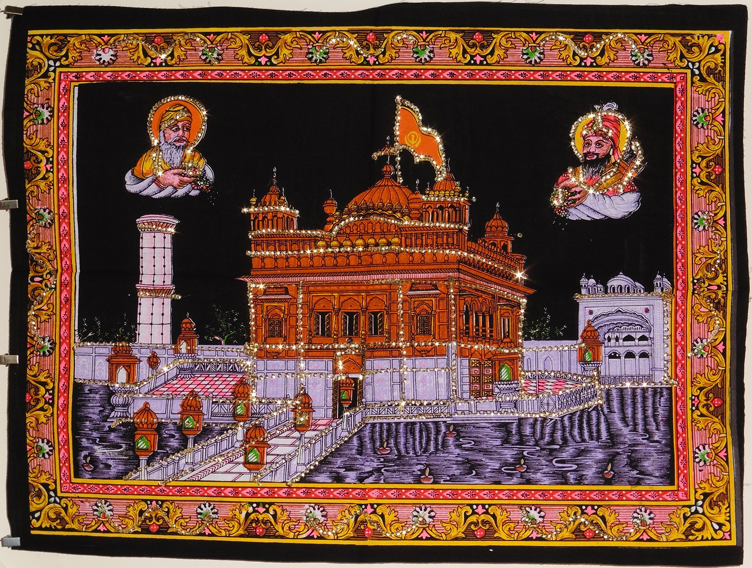 Pilgrims Fair Trade Sequin Cotton Picture Sikh Golden Temple of Amritsar Wall Hanging 78 x 55 cm