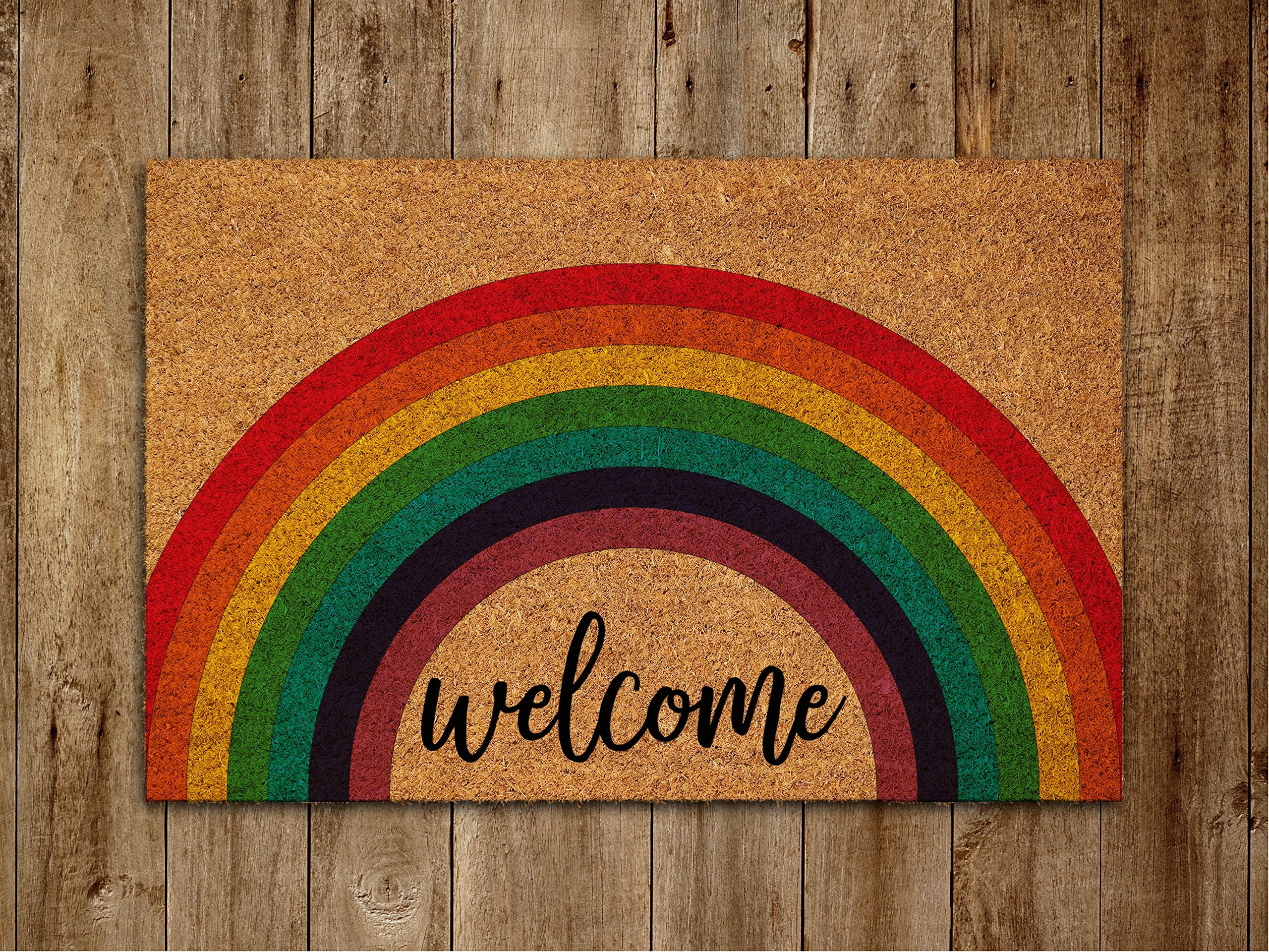 Ensound Welcome Rainbow Door Mat,Rainbows Door Mats,Funny Doormat,All Welcome Rainbow Outdoor Mat,Doormats with Non-Slip Rubber Flannel Floor Mat 30x18 Inch