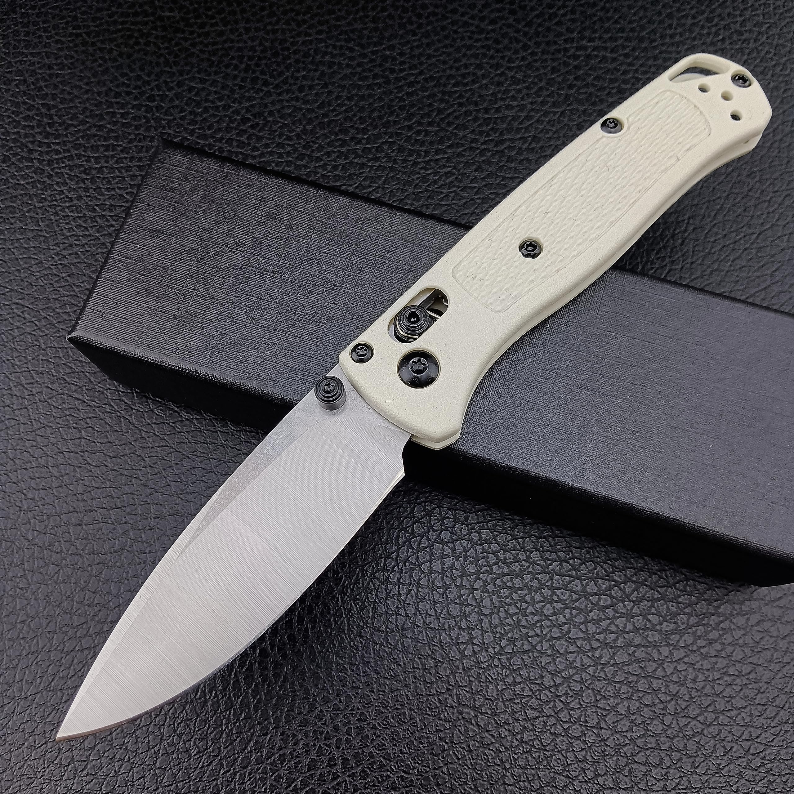 HUAAO Axis Lock Pocket Knife, EDC Mini Folding Pocket Knives,Plain Edge, Thumb Stud Manual Open, Nylon Grivory Handle with Belt Clip (440C blade)