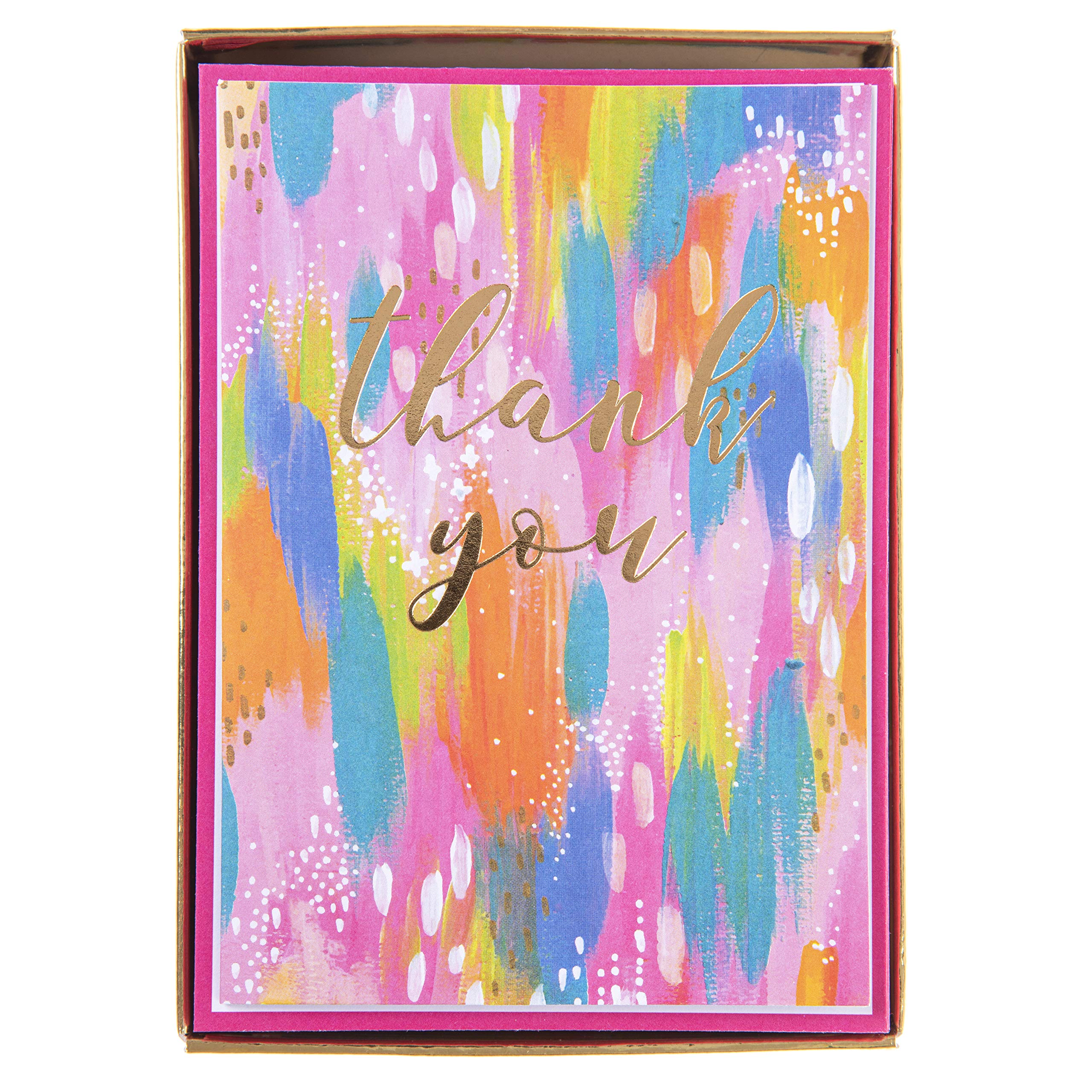 Graphique Box of Thank You Cards, Brush Strokes - Includes 16 Cards with Matching Envelopes and Storage Box, Cute Stationery Made of Durable Heavy