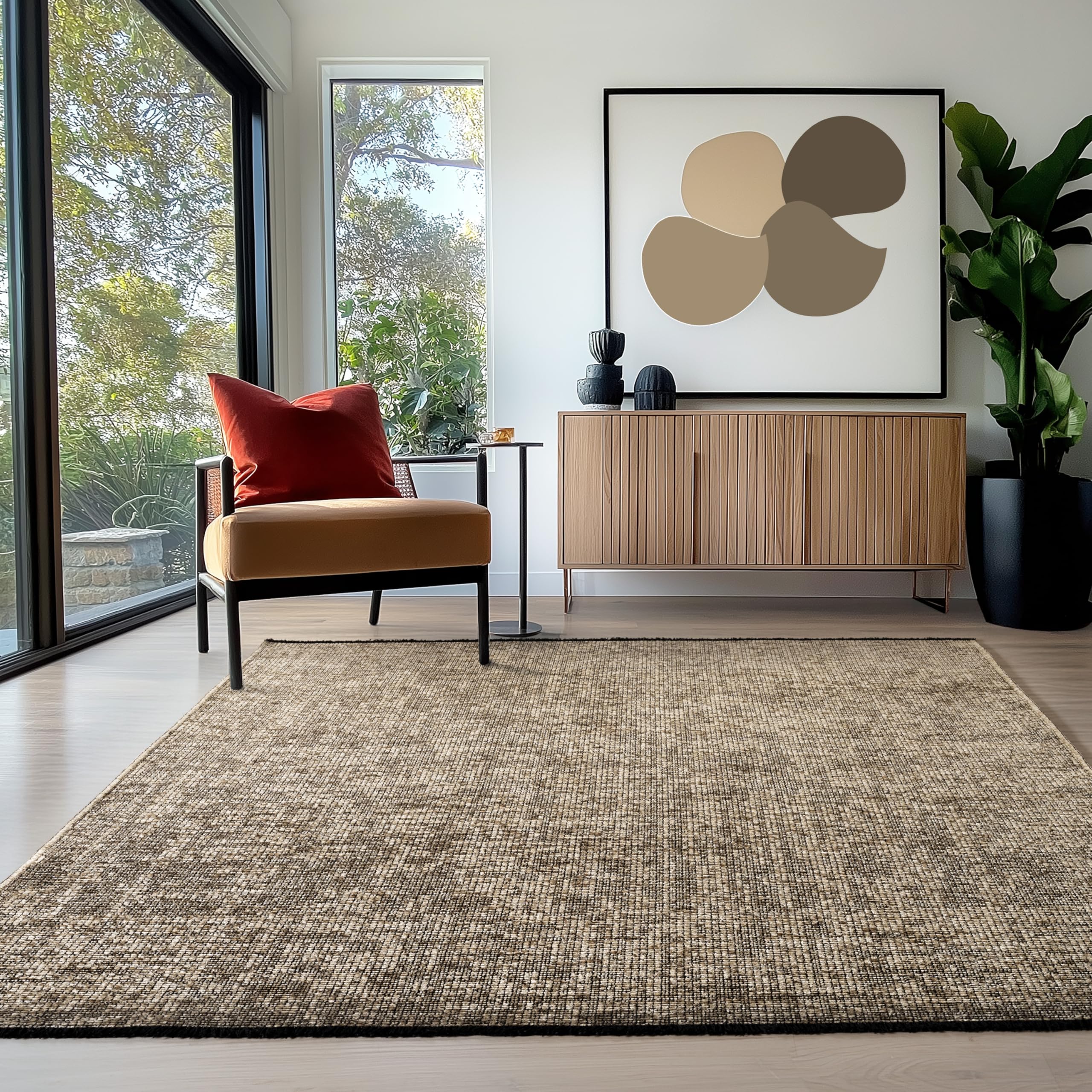 HomebyHome Baumwolle Teppich, Waschbar, Boho-Stil, Soft, Vintage Kelim, Kurzflor, rutschfest & Weich, Einfarbig Meliert, Für Wohnzimmer, Schlafzimmer, Büro & Küche