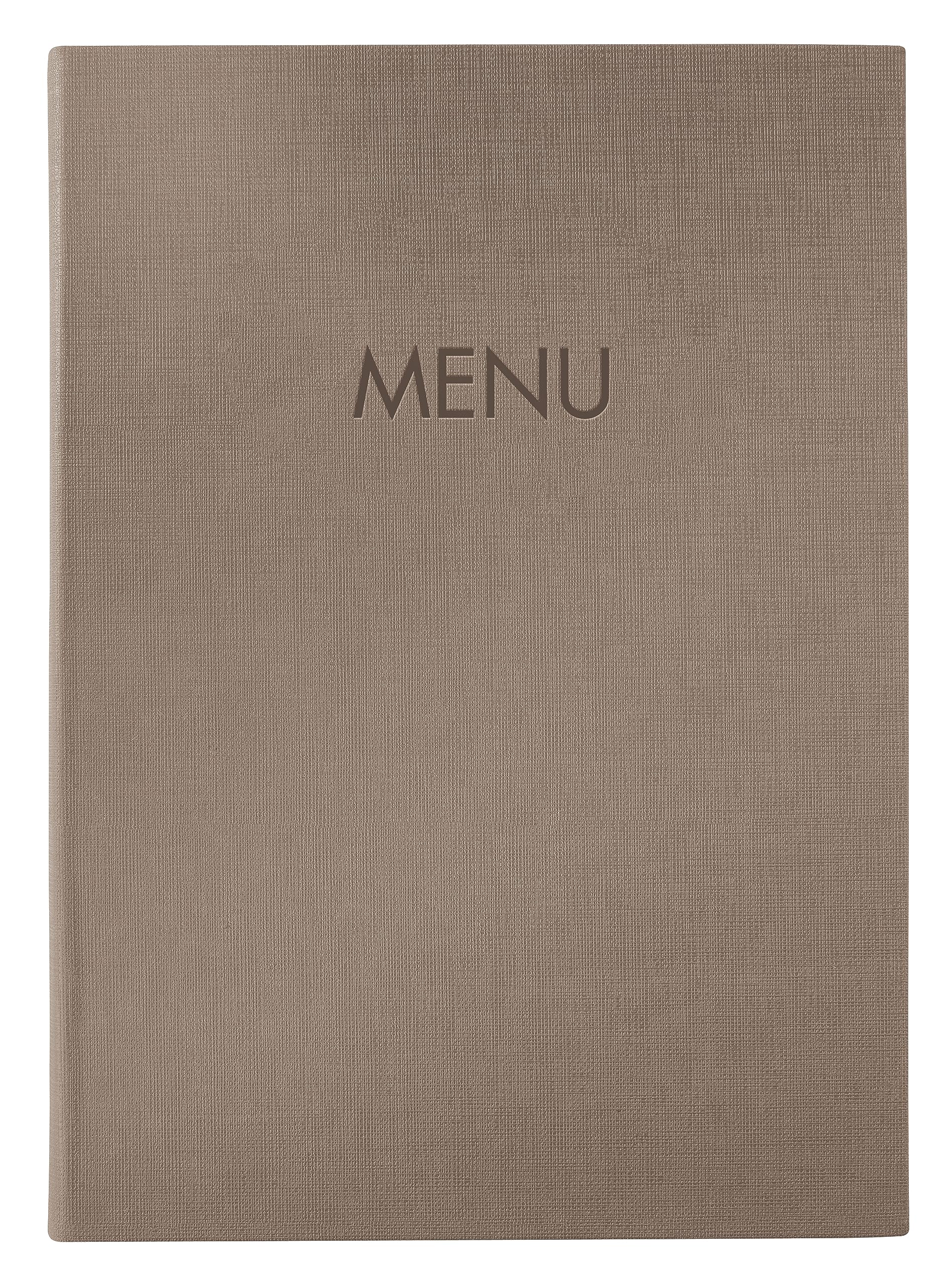 SIGEL SM210 segregator menu z elastycznym sznurkiem, z 2 przezroczystymi kieszeniami na 8 arkuszy DIN A4, menu do tłoczenia, ciemnobeżowy