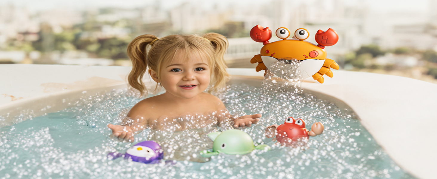 TUMAMA Crabe à Bulles Pour Le Bain – Avec Musique Et 3 Petits Jouets Flottants, Cadeau Génial Pour Filles Et Garçons De 2 à 5 Ans !