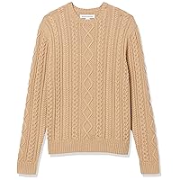 Amazon Essentials Maglione da Pescatore Girocollo a Coste a Manica Lunga in Cotone 100% Uomo