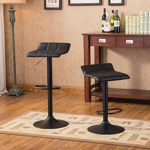 Miniatura 2 de Roundhill Furniture Belham Taburete giratorio de piel regenerada ajustable (2 unidades), color negro