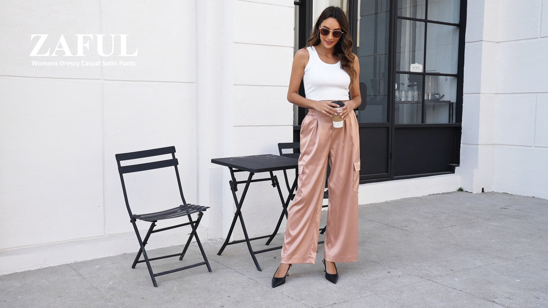 Amazon.com: ZAFUL Womens Satin Pants Wide Leg High Waisted Cargo Pants  Silky Dressy Casual Party Slack Trousers, Brown, S : Clothing, Shoes &  Jewelry