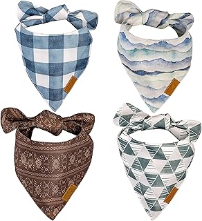 Remy+Roo Dog Bandanas - 4 Pack | Ryan Set | Premium Durable Fabric | Unique Shape | Adjustable Fit | Multiple Sizes Offered (Large)