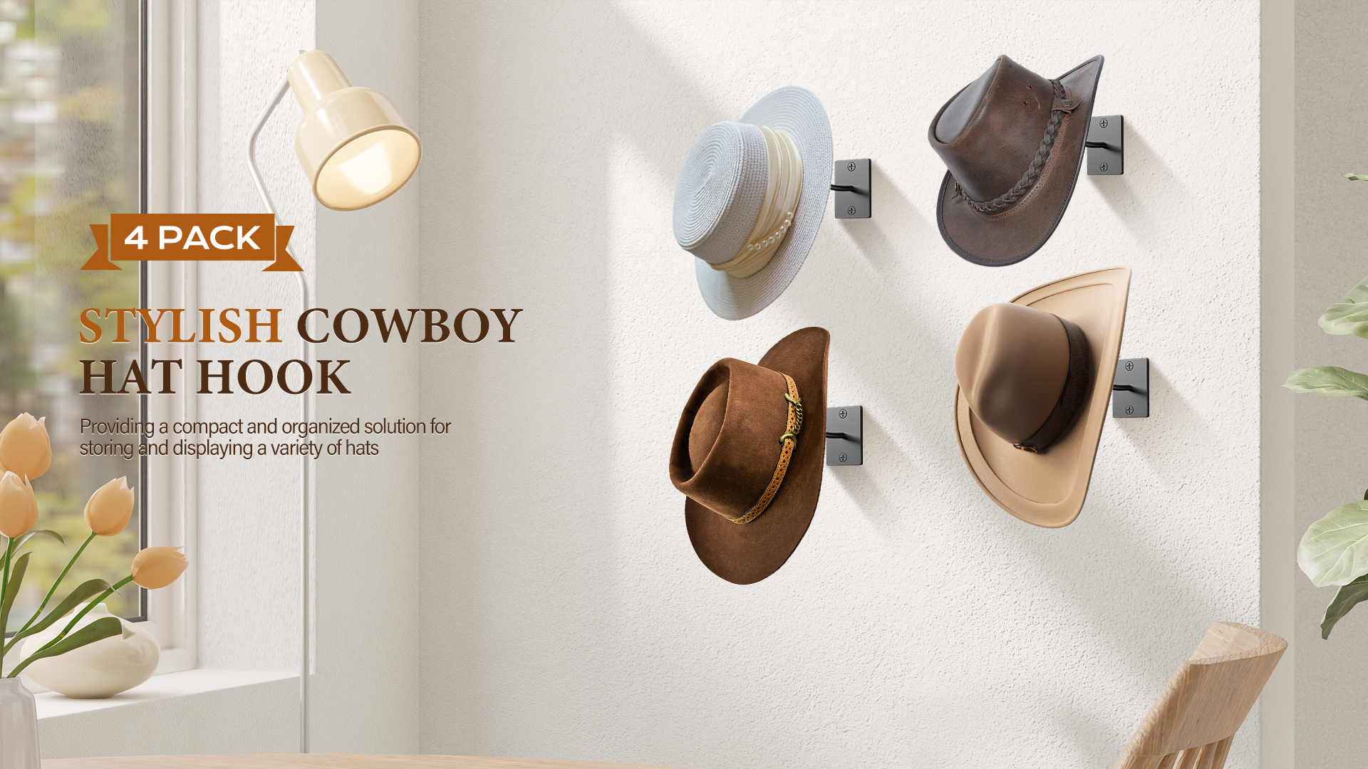 Filano Cowboy Hoedenrek voor muur 4 Pack Moderne Metalen Cowboy Hoedhouder Gietijzeren Hoed Hanger Westerse Longhorn Haken Opslag en Display in Kast Slaapkamer Woonkamer Antiek Goud Mannen Gift