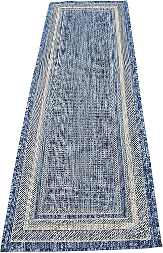 Miniatura 5 de Unique Loom Outdoor Border Collection - Alfombra de área con borde suave (2 pies x 6 pies 1 pulgada, color azulmarfil)