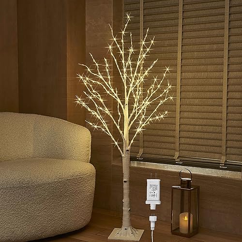 BAOLITVINE Árbol de abedul con luces de 4 pies, 200 luces de hadas, árboles iluminados para el hogar, boda, fiesta, decoración de Navidad, interior