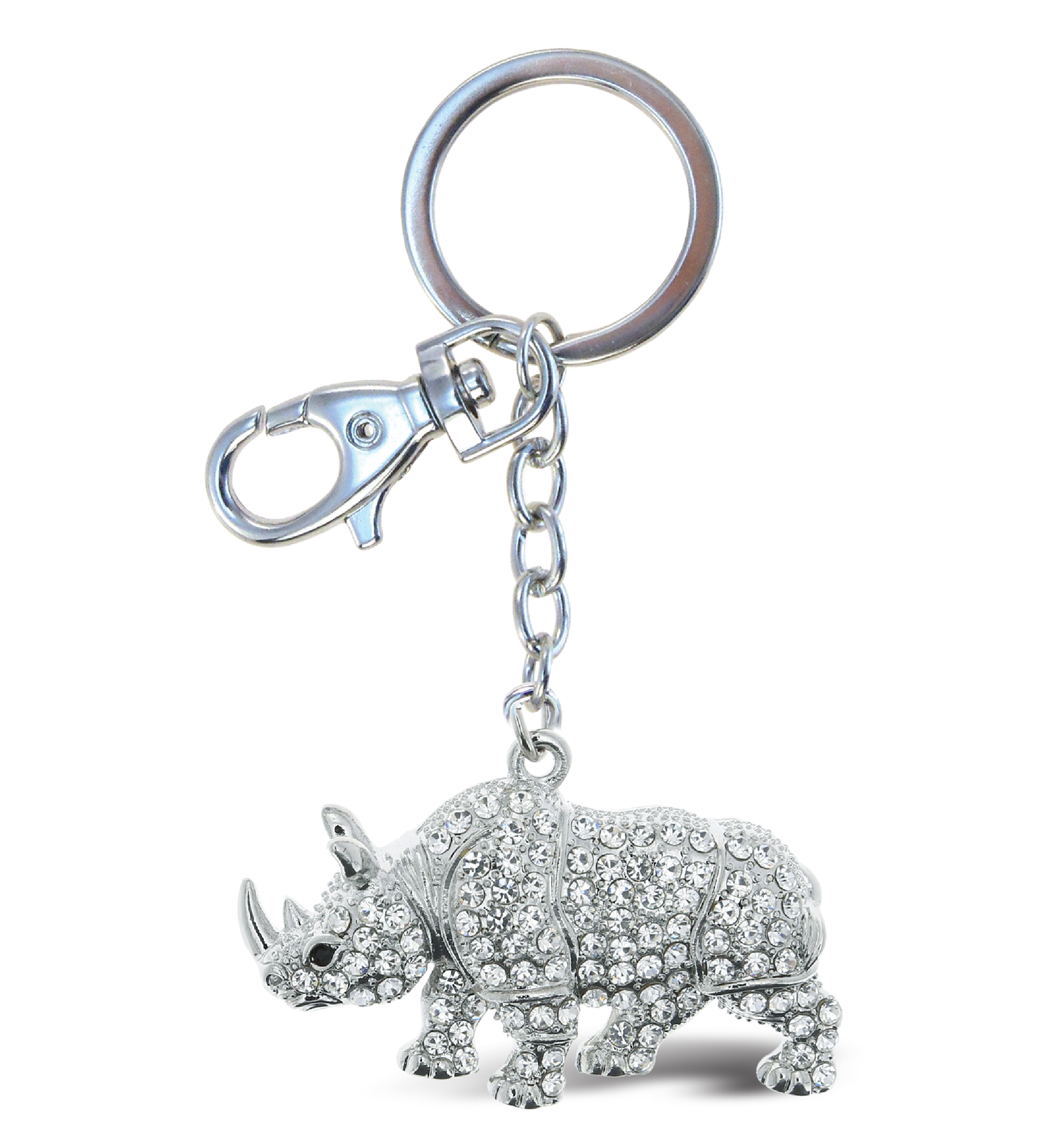 Aqua79 Rhino Keychain - Silver 3D Sparkling Charm Rhinestones