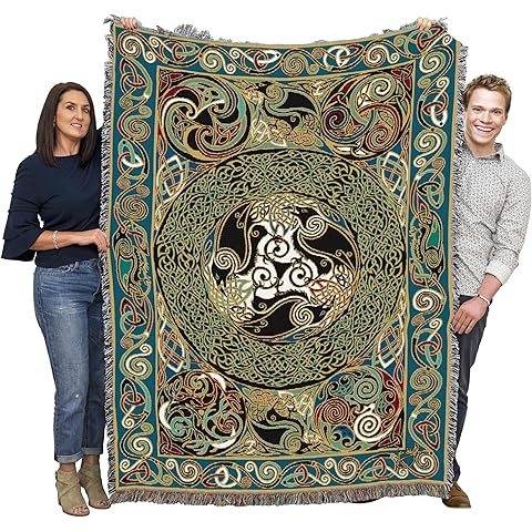 Morrigan Ravens Panel Blanket by Jen Delyth - Celtic Gift Tapestry Throw Woven from Cotton - Made in The USA (72x54)