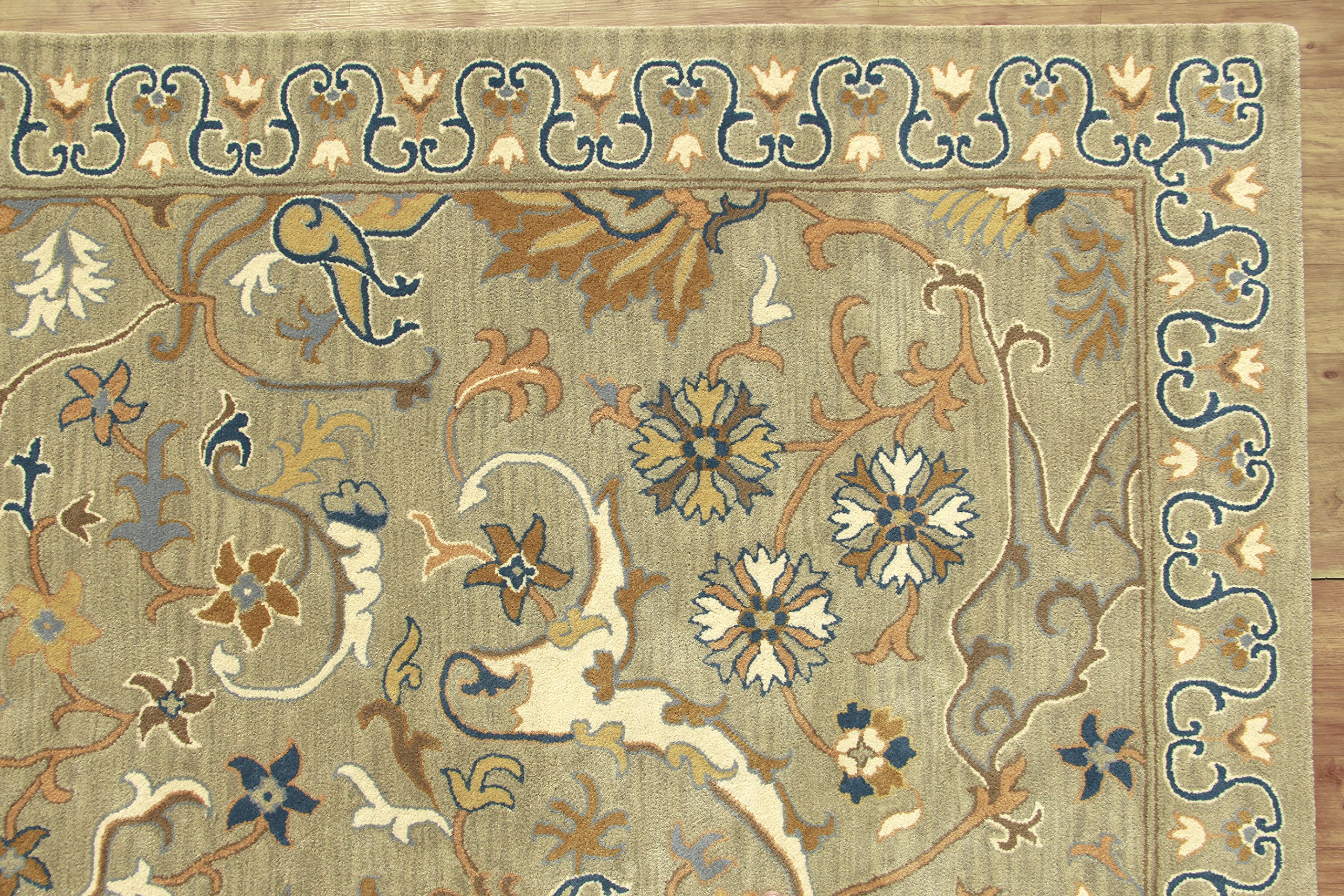 Persian Style Gabrielle Smokey Green Handmade 100% Wool Area Rug Carpet