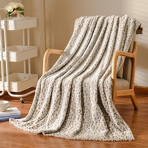 Vista 33 de Excervent Manta de forro polar de franela de leopardo 3D, 280 GSM, manta ligera de guepardo para sofá, cama, manta cálida súper suave y acogedora