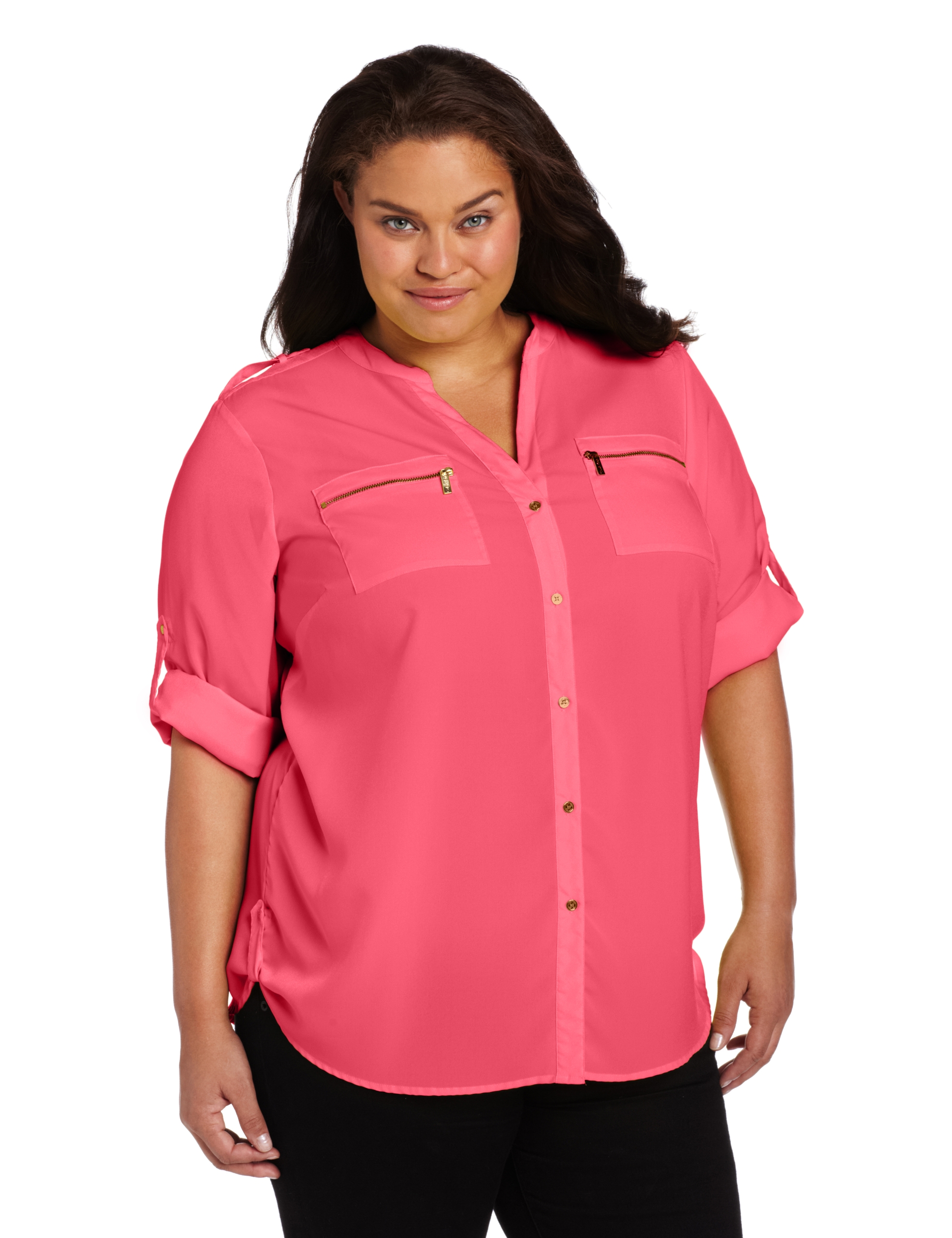 Calvin Klein Women's Plus-Size Zip Roll Sleeve