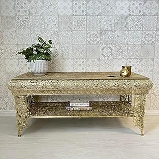 DOWNTON INTERIORS Antique Gold Moroccan Style Embossed Metal Coffee Tabl...