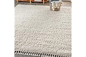 JONATHAN Y Mercer Shag Plush Cream Tassel Rug