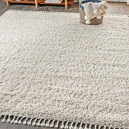 JONATHAN Y Mercer Shag Plush Tassel Cream Indoor Area Rug,