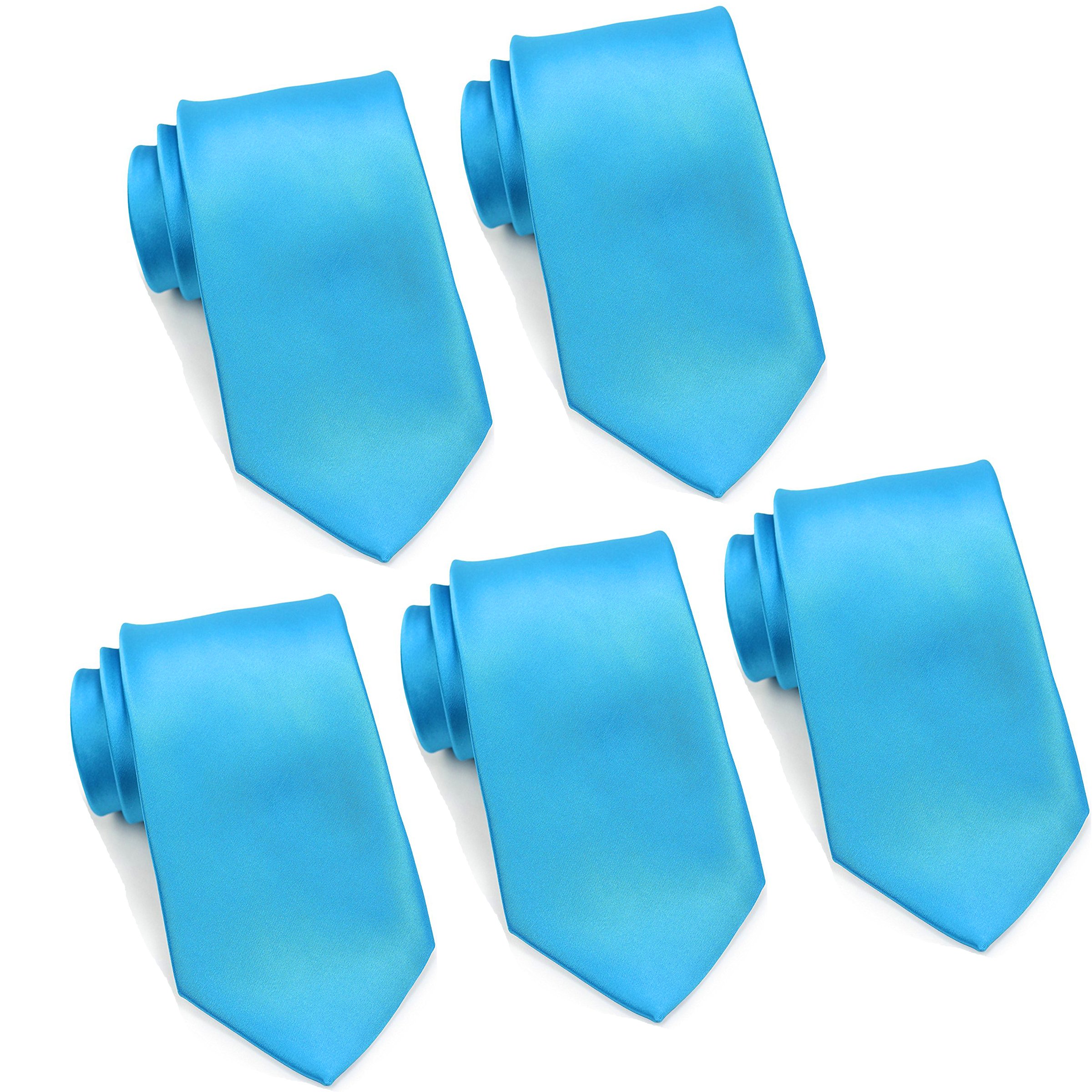 FOMANN Mens Formal Tie Wholesale Lot of 5 Mens Solid Color Wedding Ties 3.5" Satin Finish