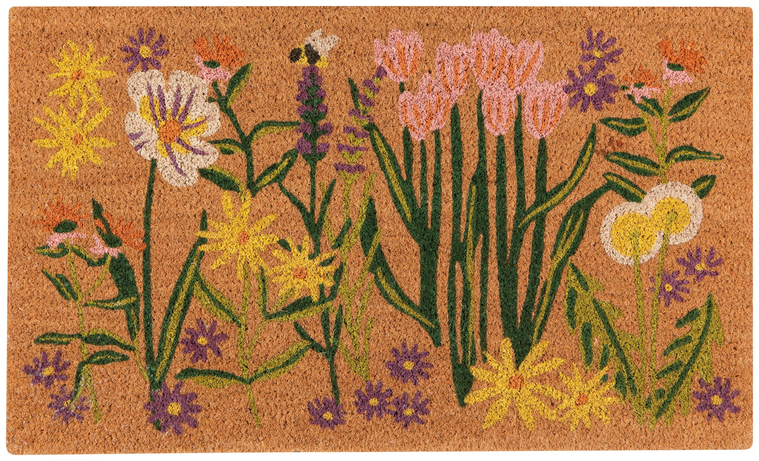 Now Designs Bees & Blooms Natural Coconut Fiber Printed Doormat Vinyl Backed, 18 x 30 inch