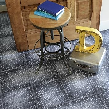 Con-Tact Brand - FLRA-12N027-06 FloorAdorn Vinyl Floor Appliques Self-Adhesive, Decorative and Removable Tiles, 12X12, Heavy Metal, 6