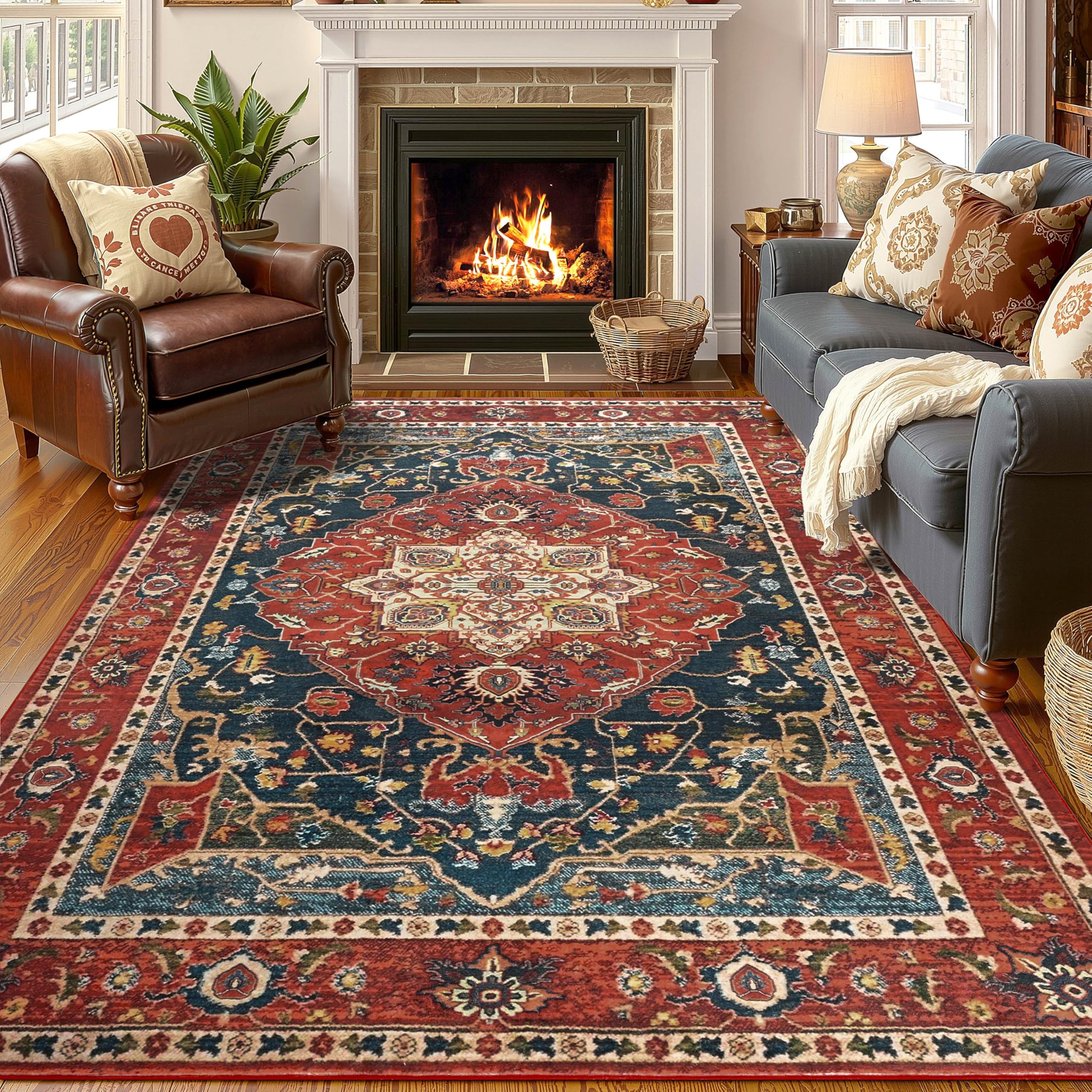 YJ GWL Area Rugs for Living Room 4x6 Machine Washable Rugs for Bedroom Non Slip Floral Vintage Rug