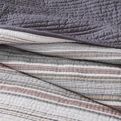 Miniatura 2 de Brooklyn Loom Hudson Stripe Yarn Dye Collection QS4875FQ-2300 - Juego de edredón de 3 piezas, FullQueen, azul multicolor