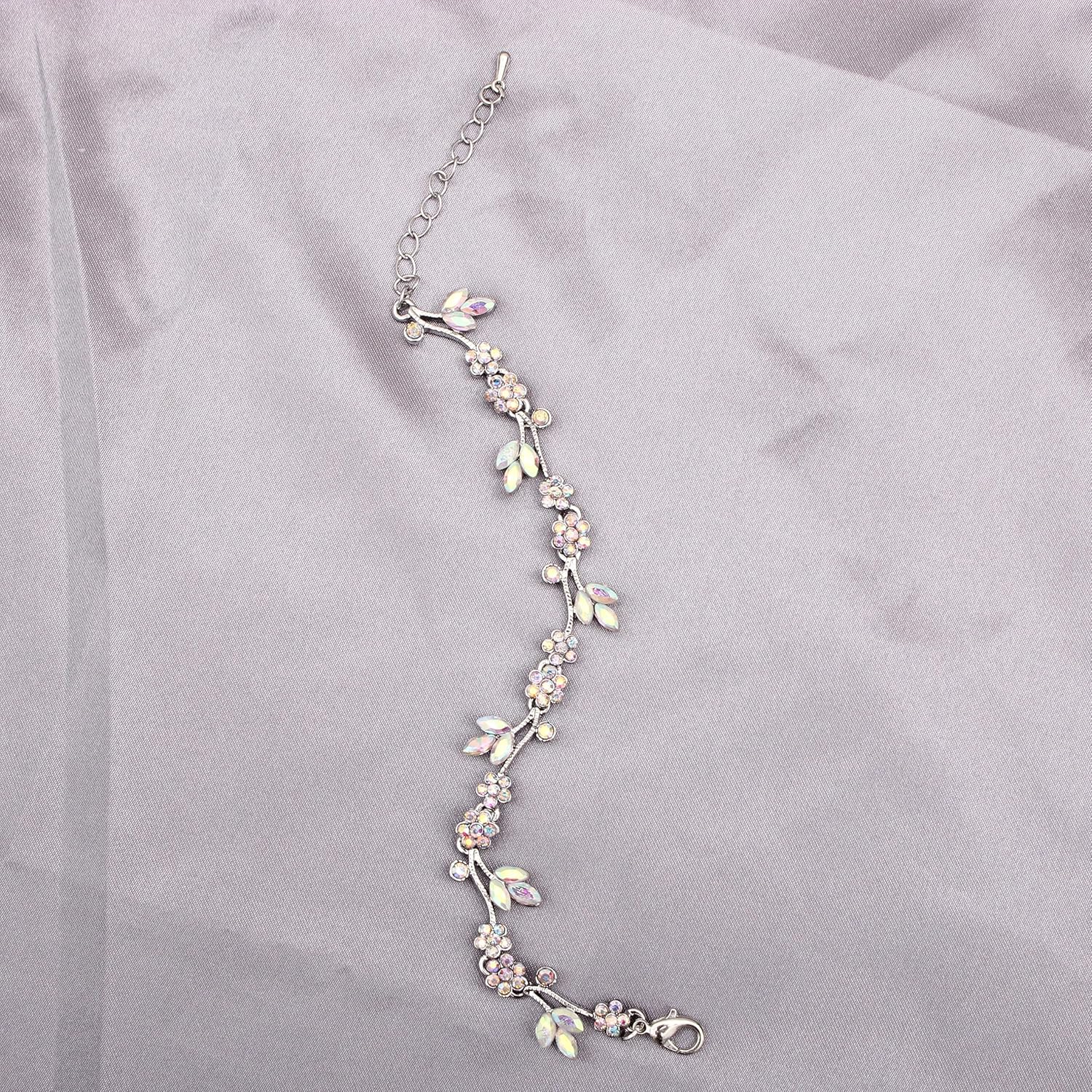 Brides Bridesmaid Flower Leaf Choker Necklace Dangle Earrings Link Bracelet Austrian Crystal Wedding Jewelry Set for Prom Costume Party Accessories for Woman - Image 5