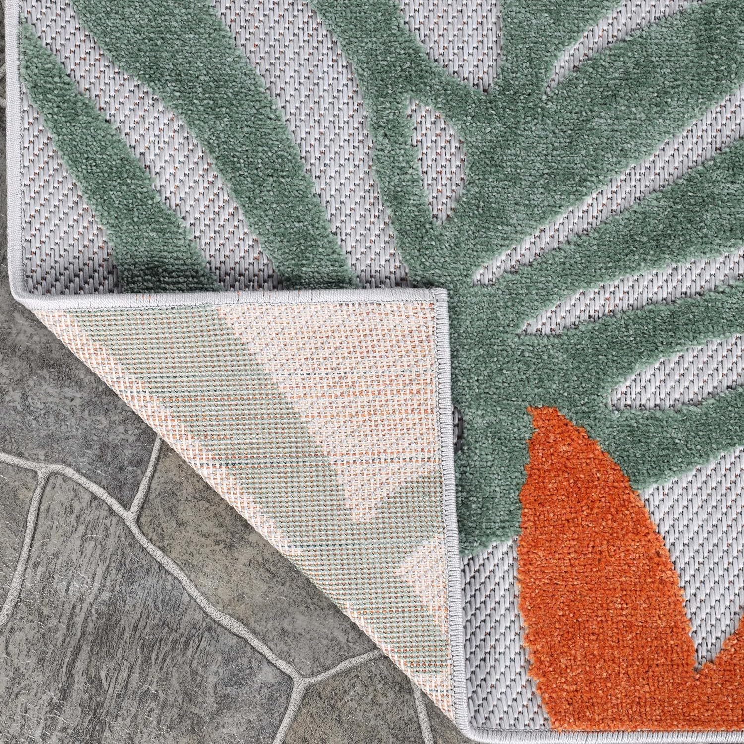Superior Waikiki Indoor Outdoor Area Rug, Perfect for Patio, Poolside, Backyard, Playroom, Kitchen, Bedroom, Dining Room, Entryway, Mudroom, Oversized Tropical Leaves Floor Cover, 3' x 5', Multicolor
