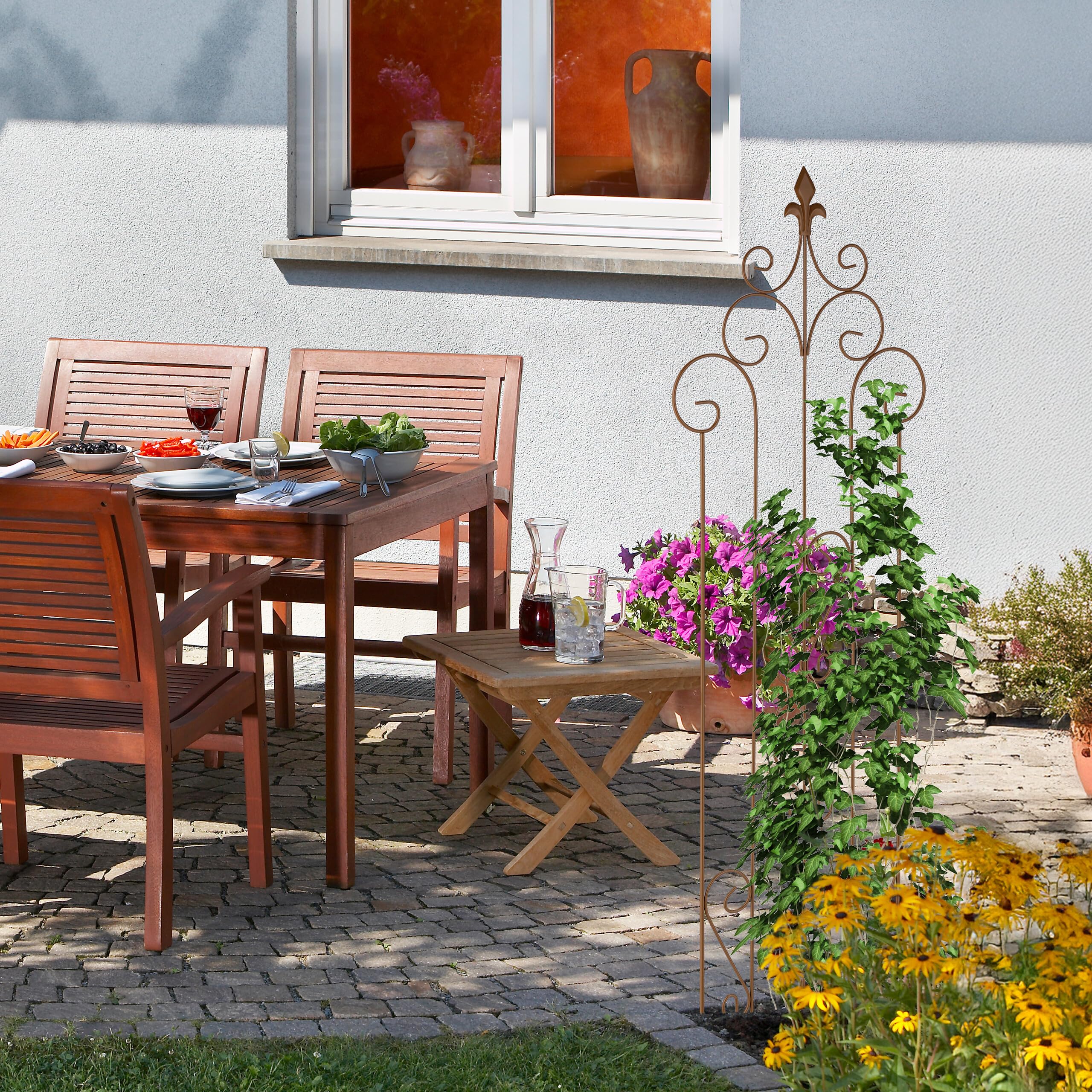 Relaxdays Rankgitter Metall, 2er Set, Vintage, HB: 116x35 cm, Rankhilfe Kletterpflanzen, zum Stecken, Rankspalier, braun