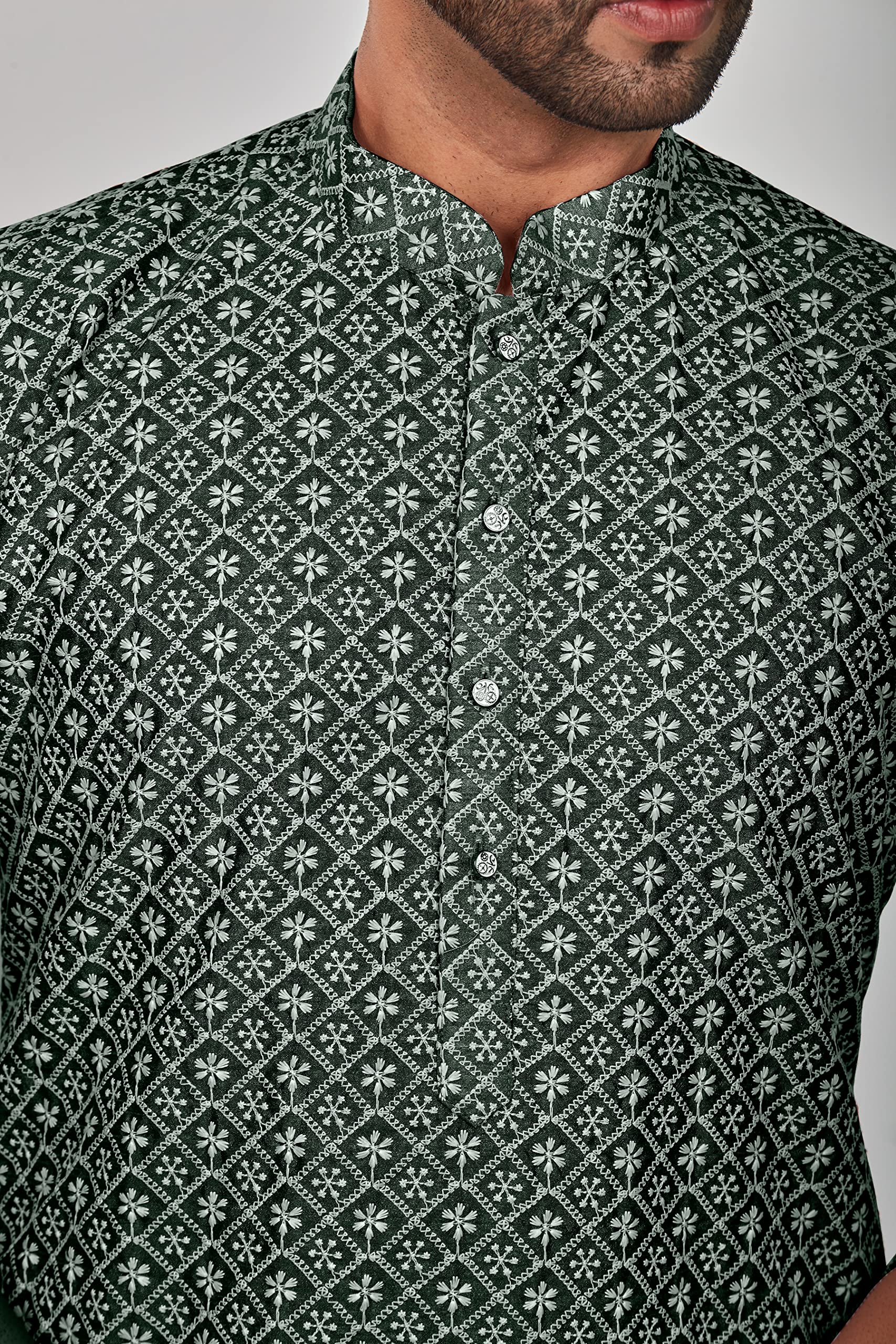 Be Active Men's Embroidered Lucknowi Green Kurta Set || Men Kurta Pajama || Men Kurta Pajama Set || Kurta Pajama For Men (Rfsk0013 14 Set L)