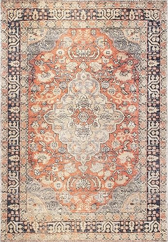 Miniatura 4 de nuLOOM Esmeralda - Alfombra envejecida de medallón, 5 x 8 pies, color naranja